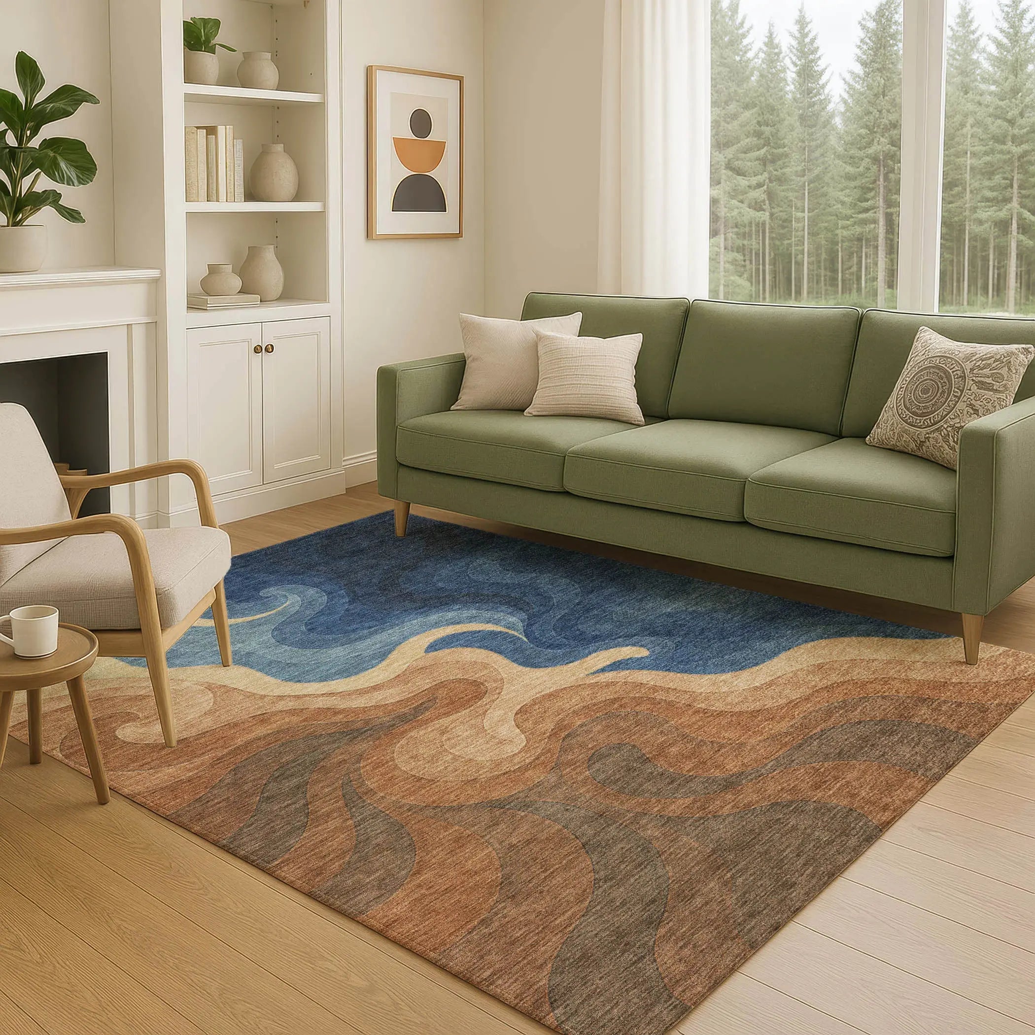 8' X 10' Orange And Navy Blue Abstract Washable Indoor Outdoor Area Rug Homeroots Outdoor