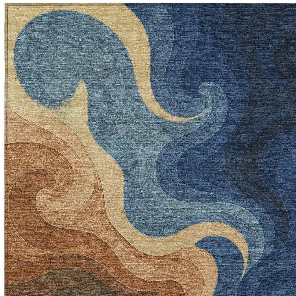 8' X 10' Orange And Navy Blue Abstract Washable Indoor Outdoor Area Rug Homeroots Outdoor