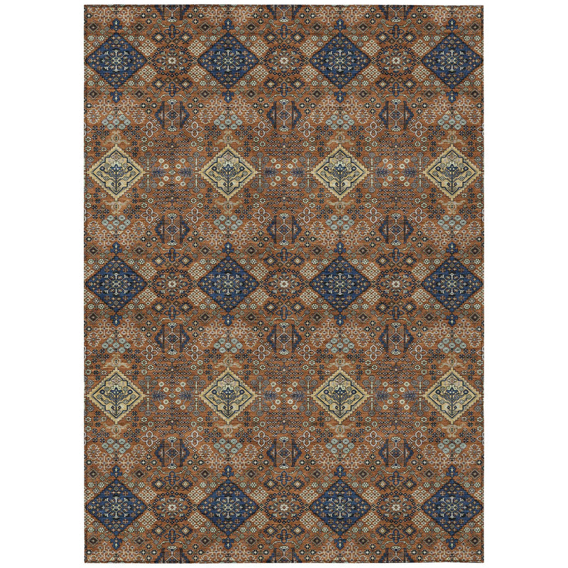 8' X 10' Orange And Navy Blue Geometric Washable Indoor Outdoor Area Rug Homeroots Outdoor