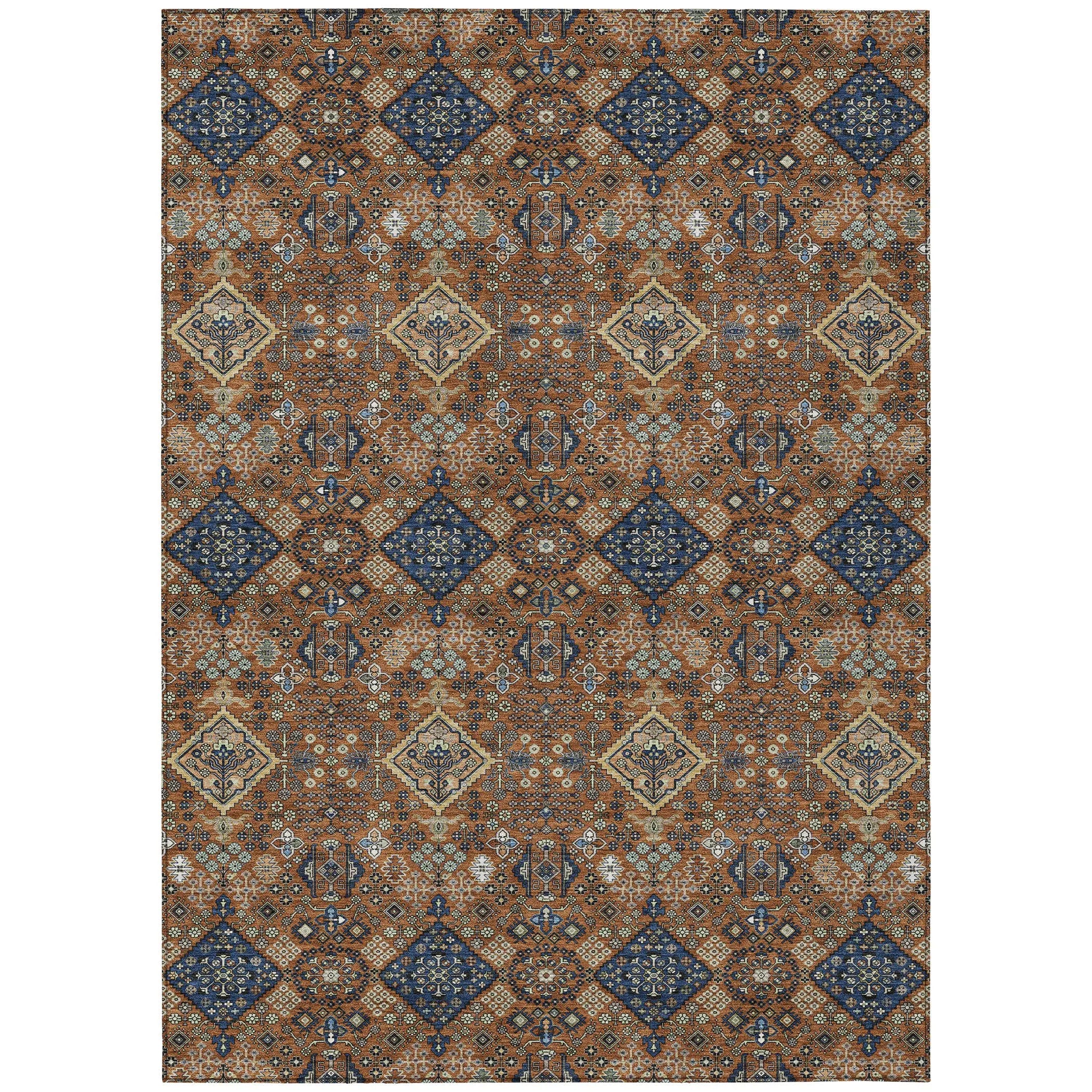 8' X 10' Orange And Navy Blue Geometric Washable Indoor Outdoor Area Rug Homeroots Outdoor