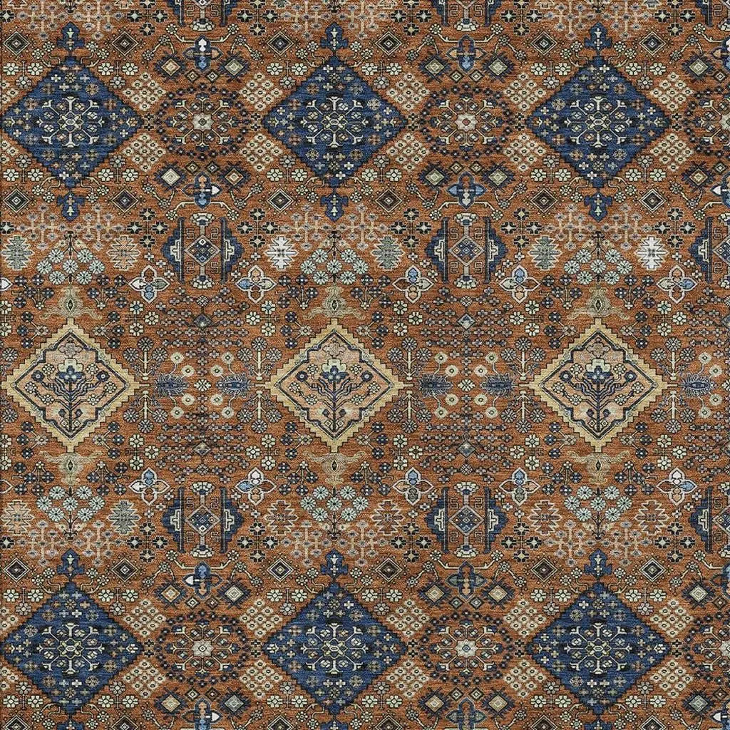 8' X 10' Orange And Navy Blue Geometric Washable Indoor Outdoor Area Rug Homeroots Outdoor