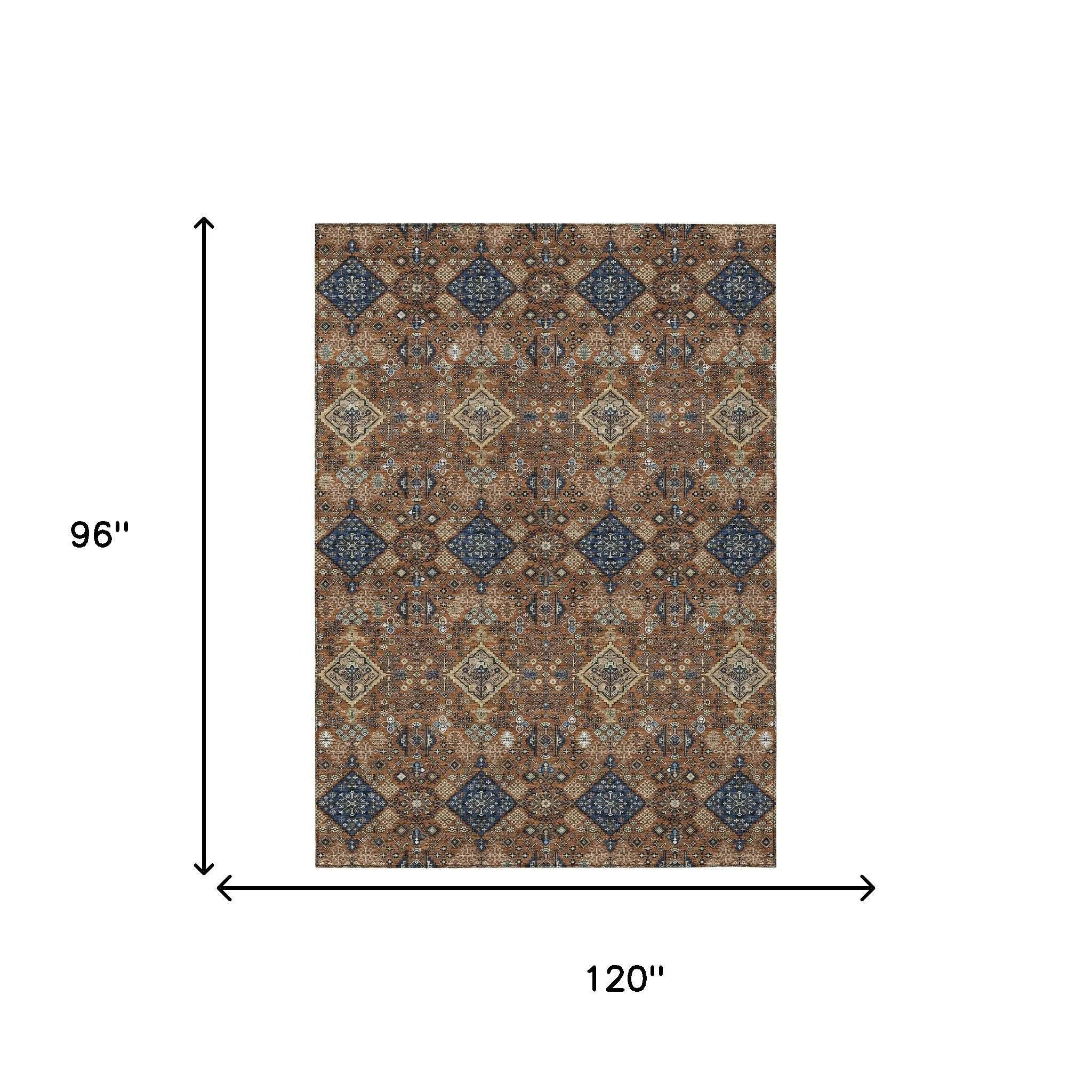 8' X 10' Orange And Navy Blue Geometric Washable Indoor Outdoor Area Rug Homeroots Outdoor