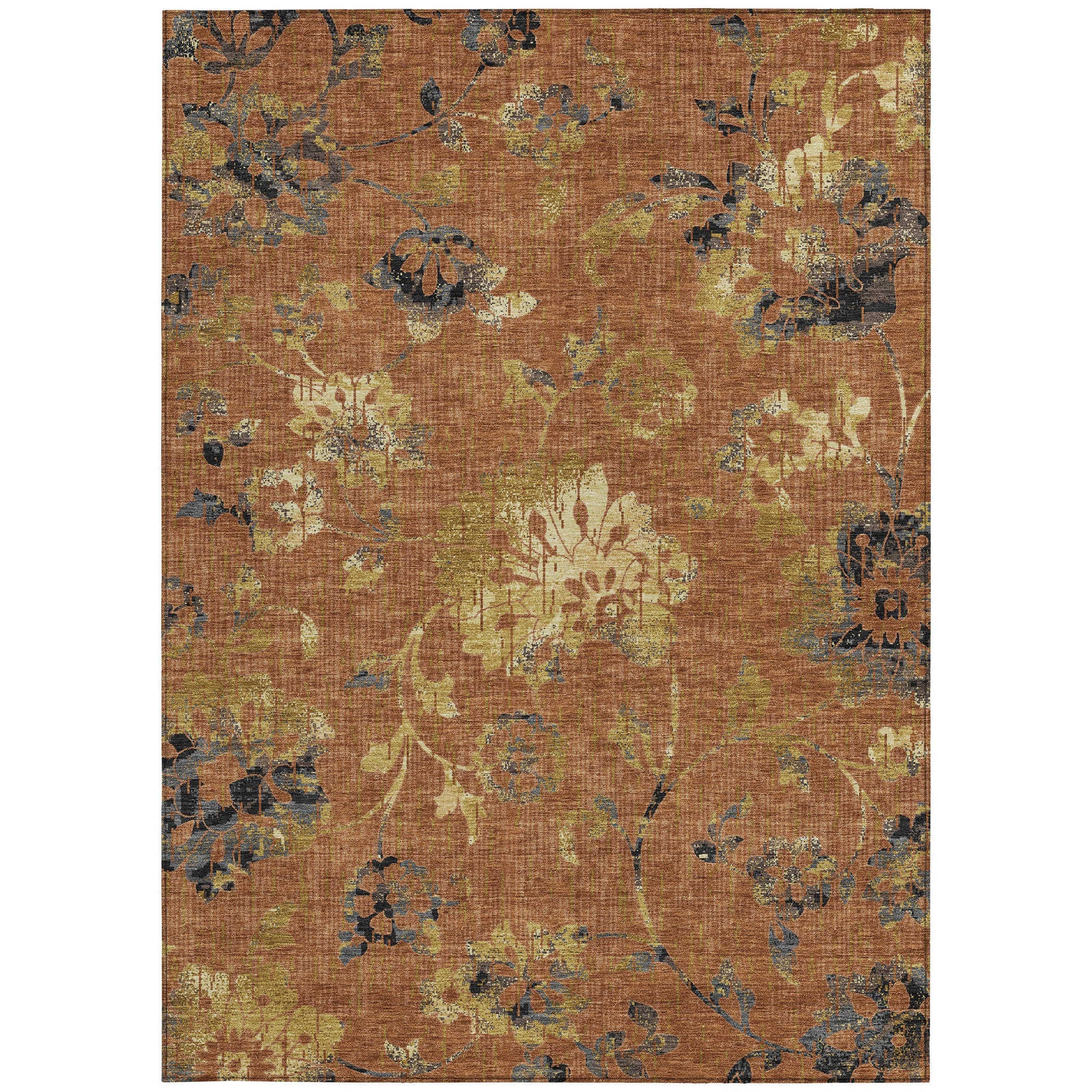 8' X 10' Orange And Rust Floral Washable Indoor Outdoor Area Rug Homeroots Outdoor