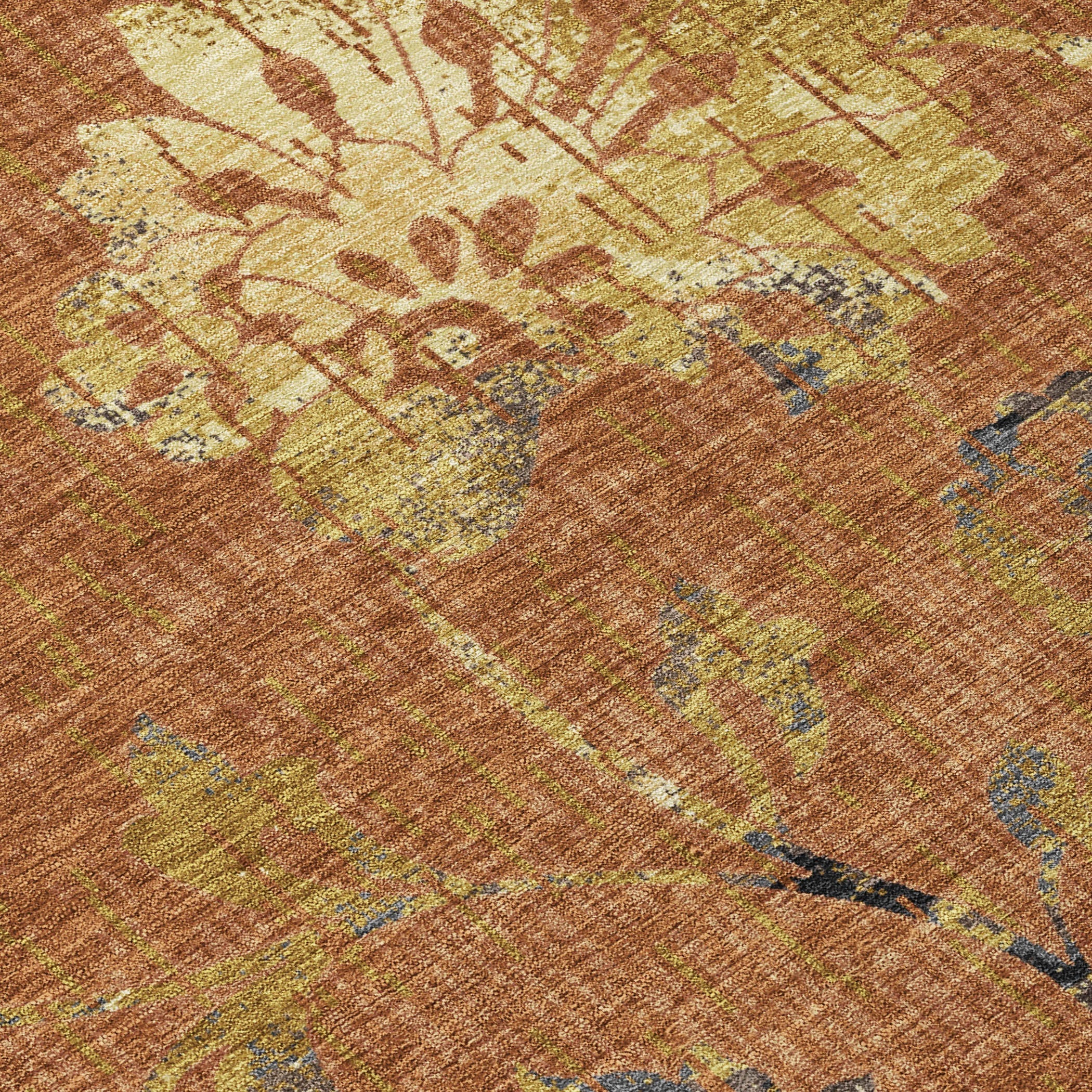 8' X 10' Orange And Rust Floral Washable Indoor Outdoor Area Rug Homeroots Outdoor