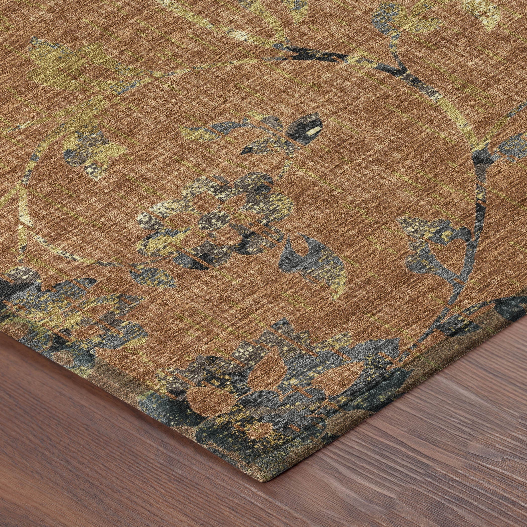 8' X 10' Orange And Rust Floral Washable Indoor Outdoor Area Rug Homeroots Outdoor
