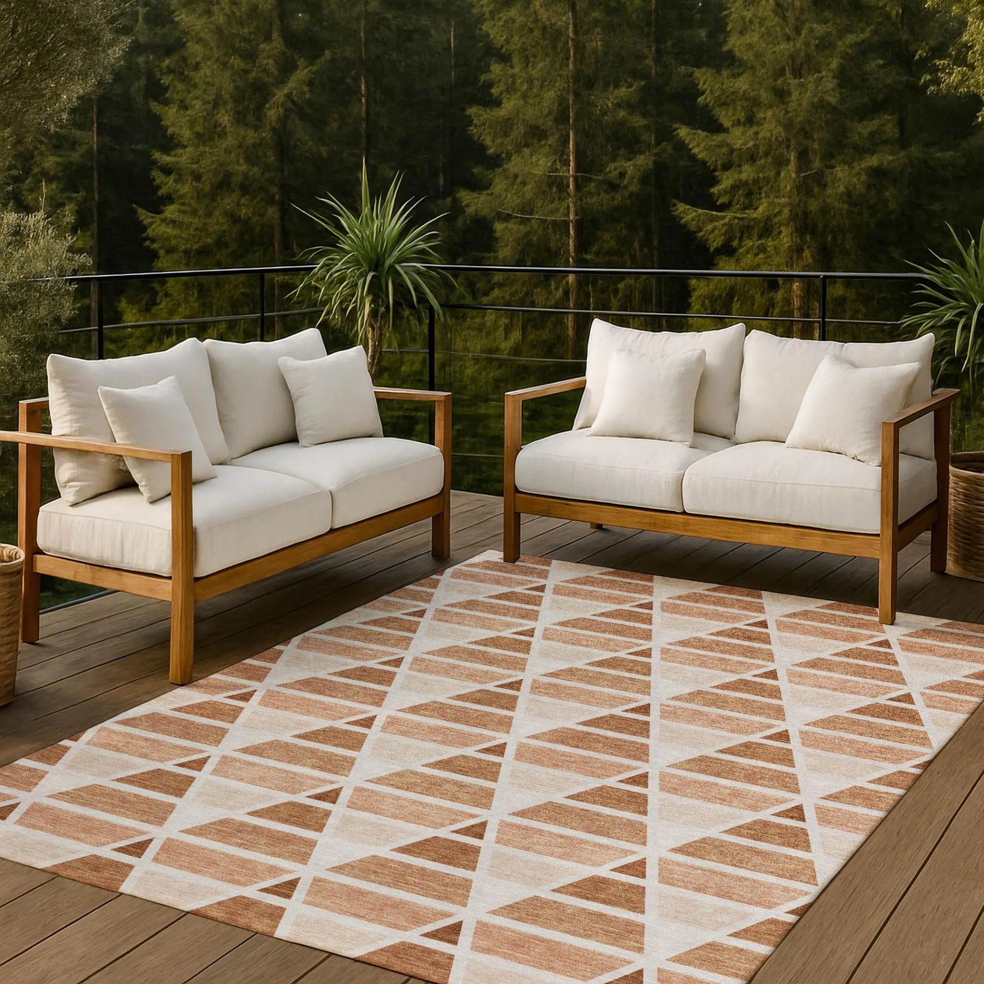 8' X 10' Orange And Rust Geometric Washable Indoor Outdoor Area Rug Homeroots Outdoor