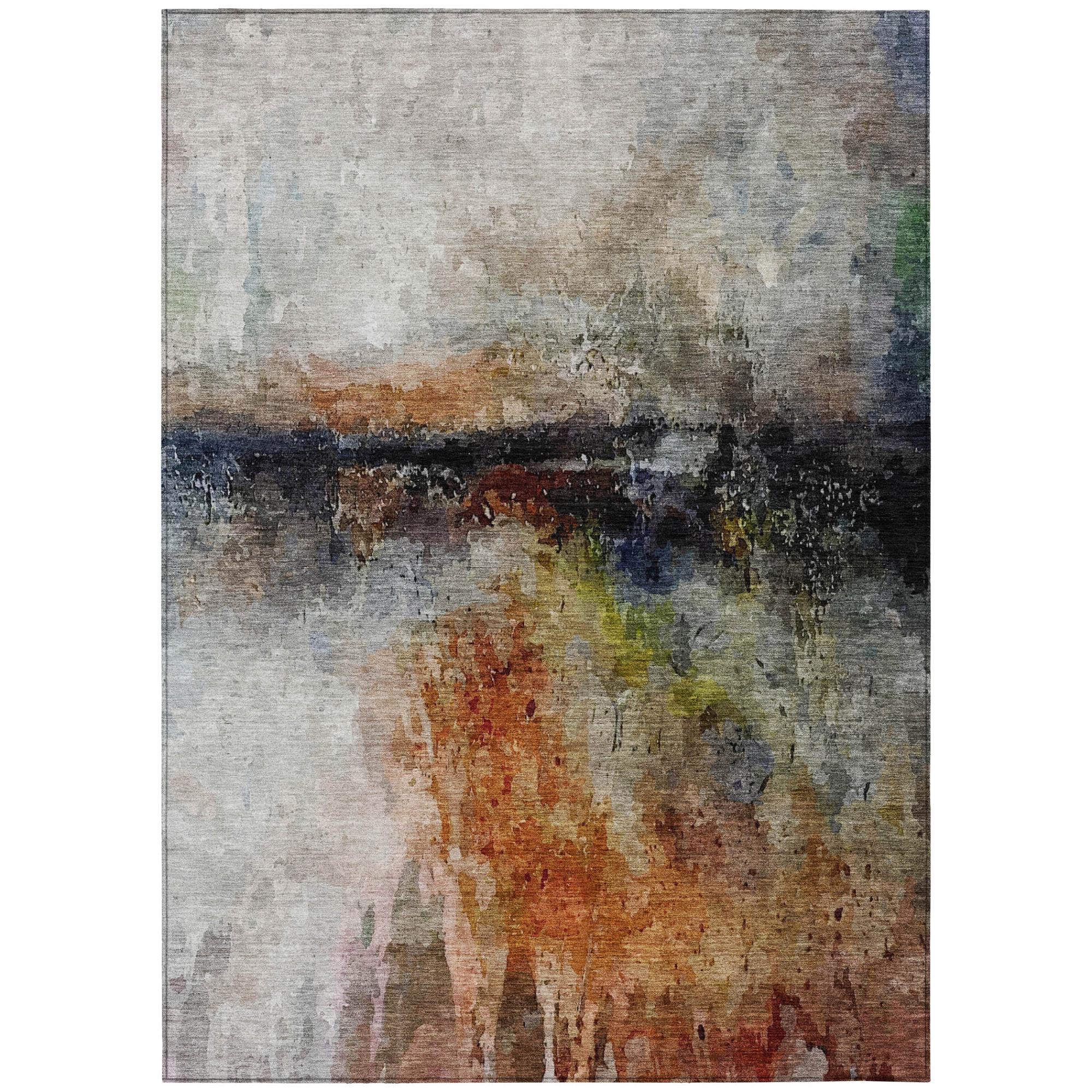 8' X 10' Orange And Silver Abstract Washable Indoor Outdoor Area Rug Homeroots Outdoor