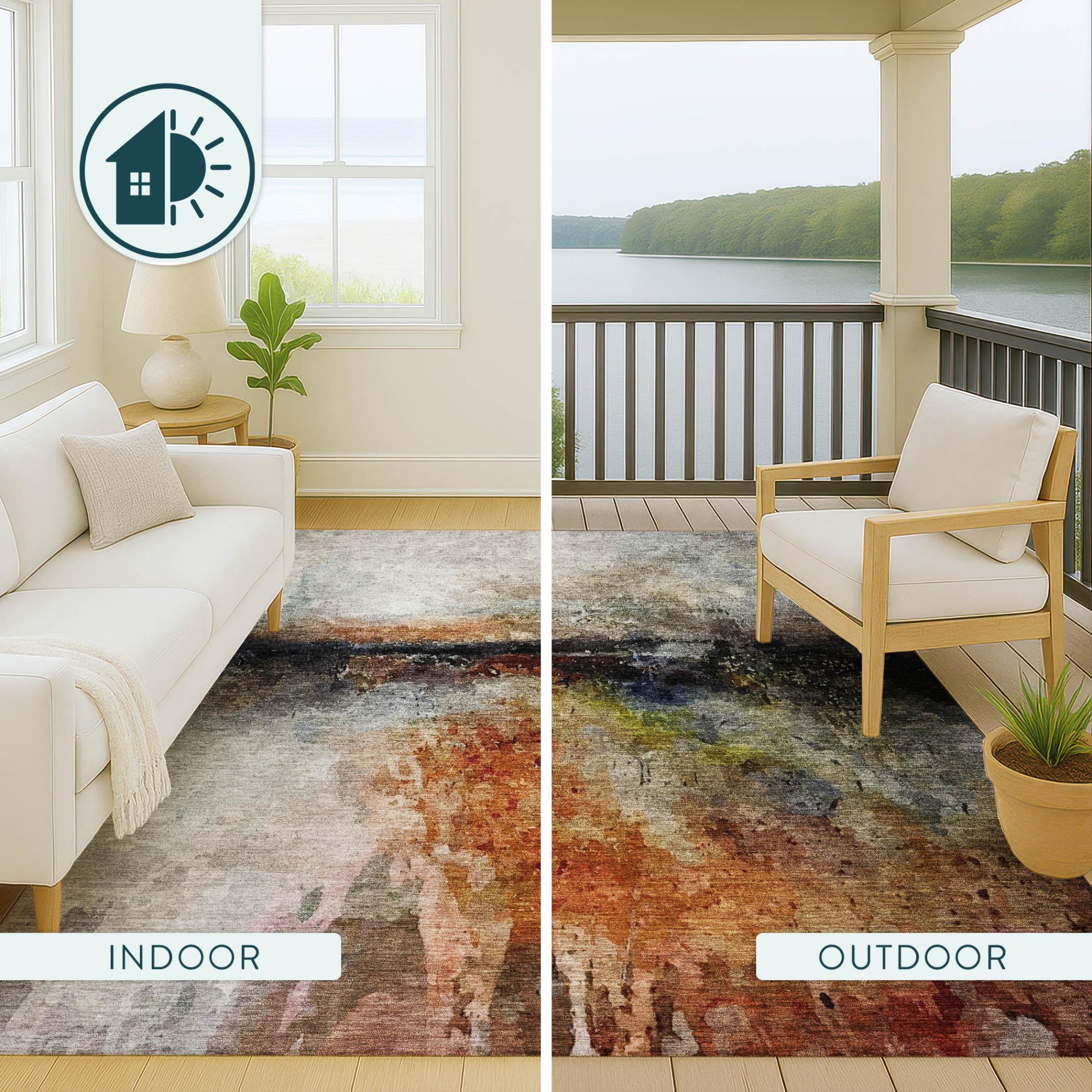 8' X 10' Orange And Silver Abstract Washable Indoor Outdoor Area Rug Homeroots Outdoor