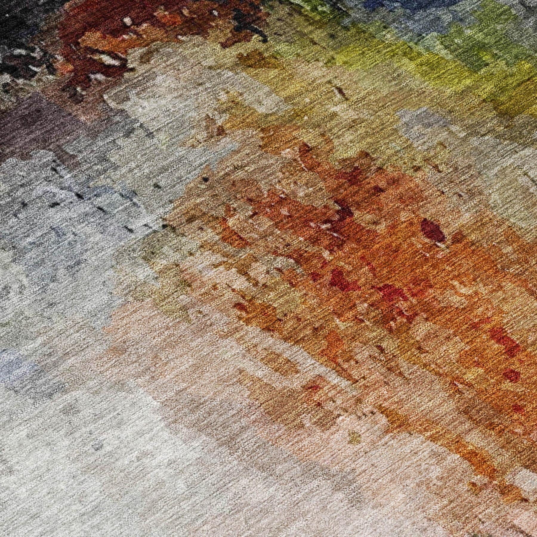 8' X 10' Orange And Silver Abstract Washable Indoor Outdoor Area Rug Homeroots Outdoor