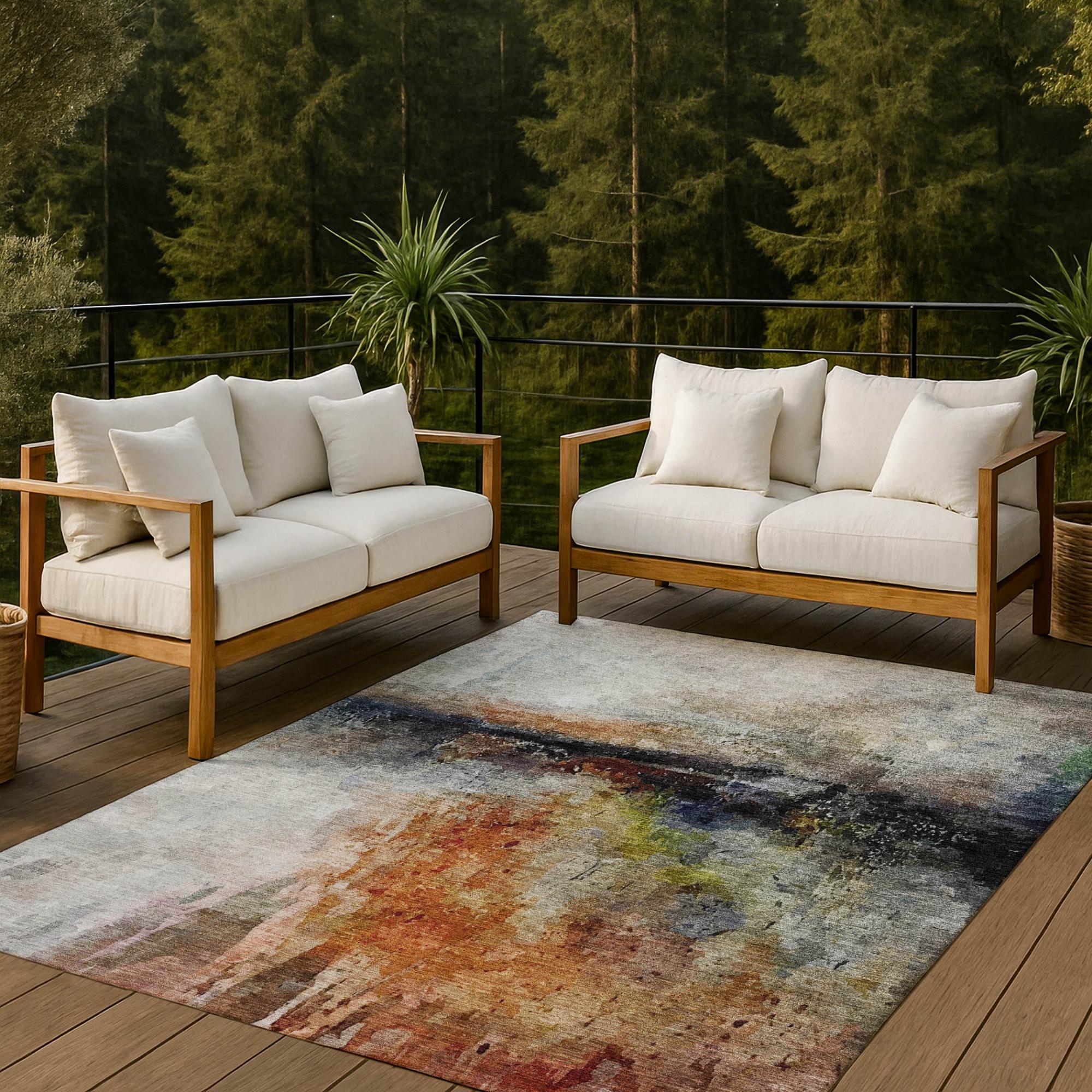 8' X 10' Orange And Silver Abstract Washable Indoor Outdoor Area Rug Homeroots Outdoor