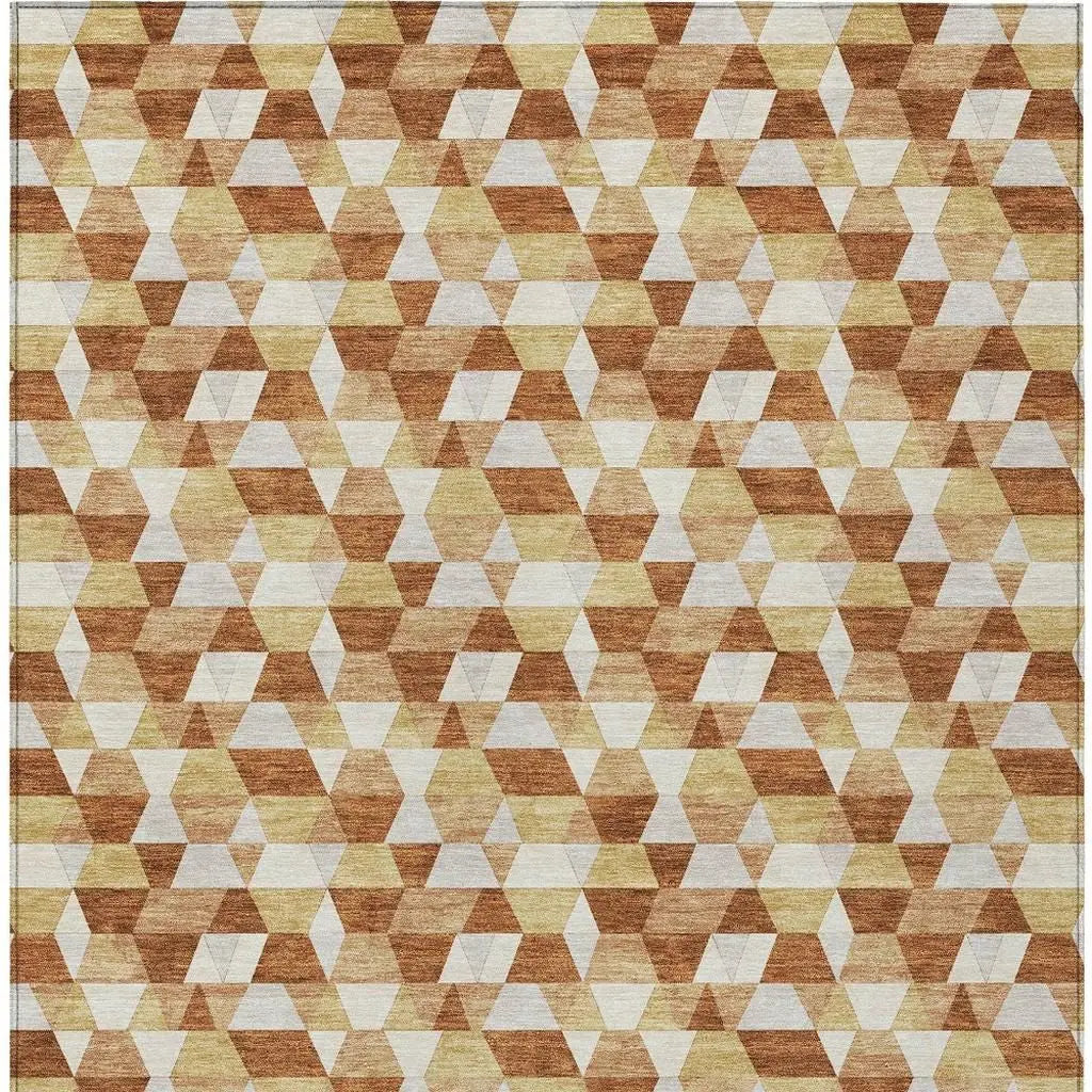 8' X 10' Orange And Silver Geometric Washable Indoor Outdoor Area Rug Homeroots Outdoor