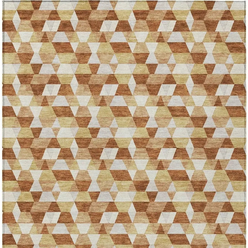 8' X 10' Orange And Silver Geometric Washable Indoor Outdoor Area Rug Homeroots Outdoor