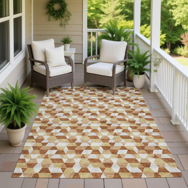 8' X 10' Orange And Silver Geometric Washable Indoor Outdoor Area Rug Homeroots Outdoor