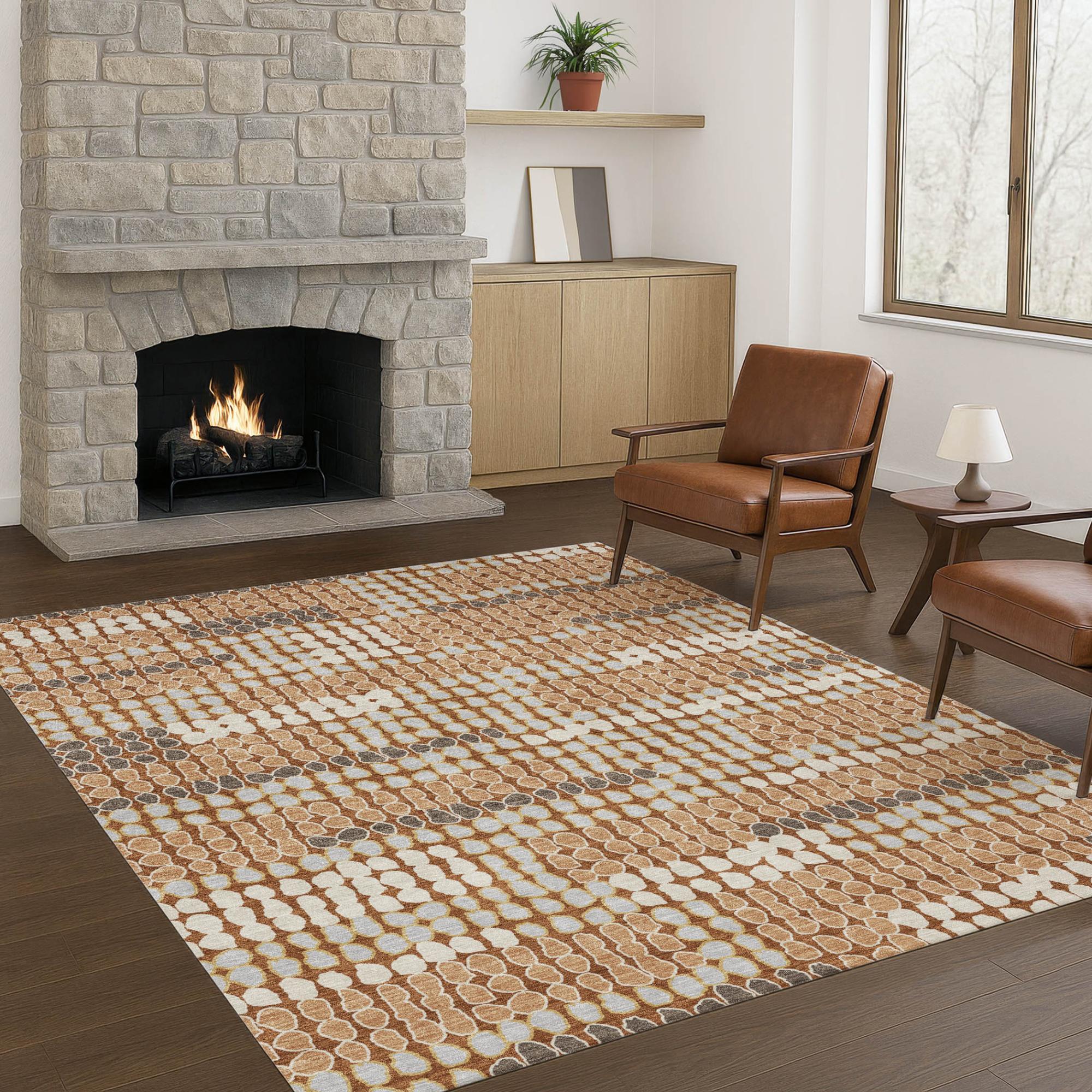 8' X 10' Orange And Silver Geometric Washable Indoor Outdoor Area Rug Homeroots Outdoor
