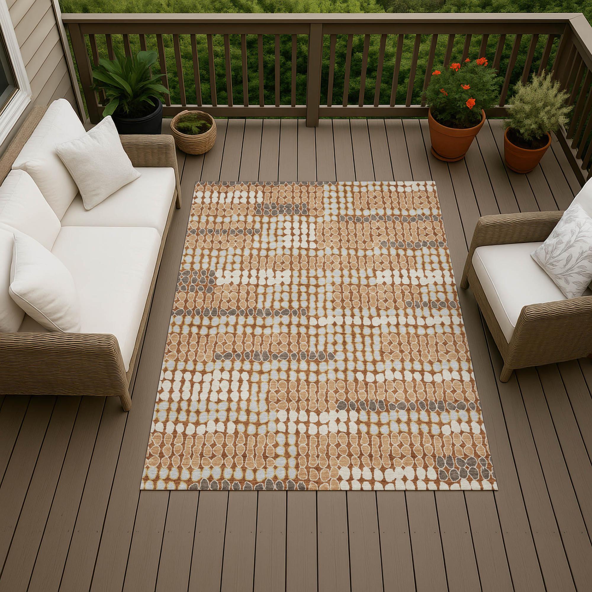 8' X 10' Orange And Silver Geometric Washable Indoor Outdoor Area Rug Homeroots Outdoor