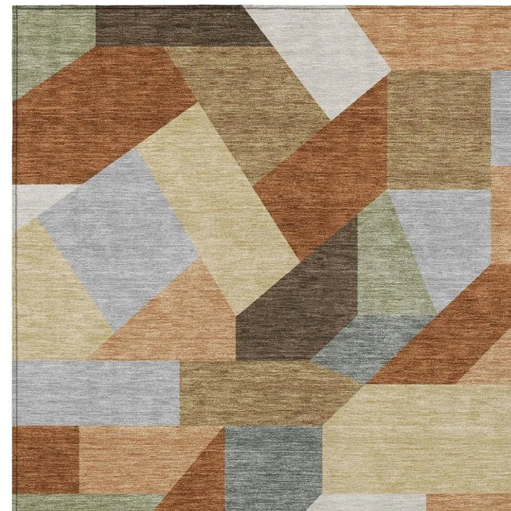 8' X 10' Orange And Silver Geometric Washable Indoor Outdoor Area Rug Homeroots Outdoor