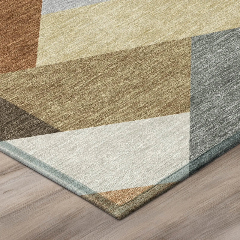 8' X 10' Orange And Silver Geometric Washable Indoor Outdoor Area Rug Homeroots Outdoor