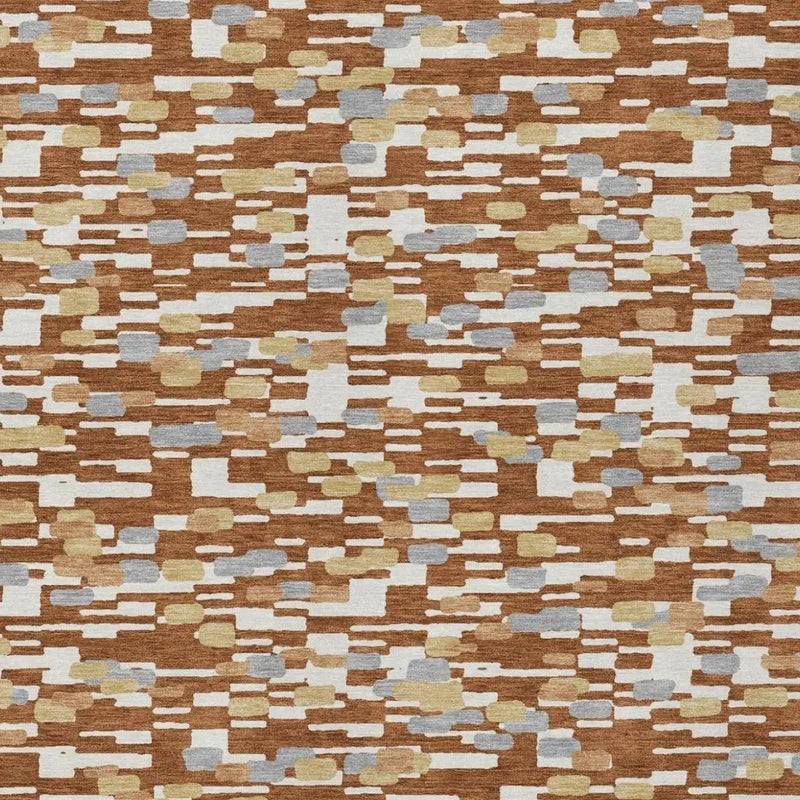 8' X 10' Orange And Silver Geometric Washable Indoor Outdoor Area Rug Homeroots Outdoor