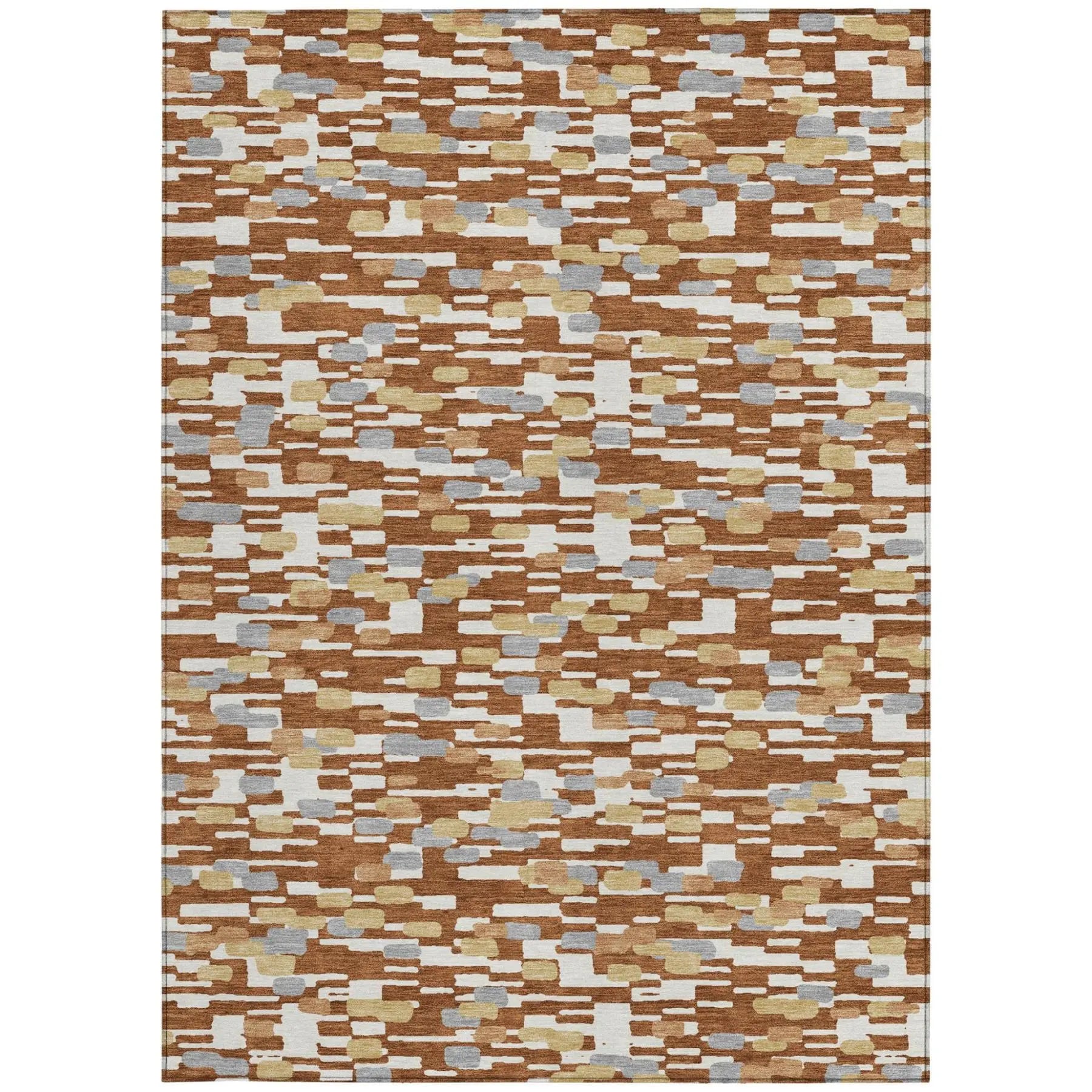 8' X 10' Orange And Silver Geometric Washable Indoor Outdoor Area Rug Homeroots Outdoor