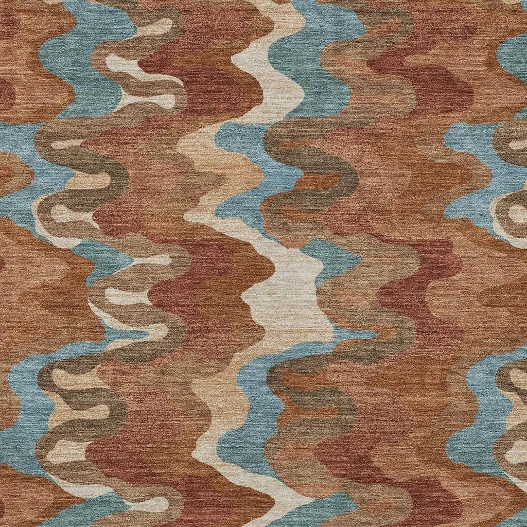 8' X 10' Orange And Teal Blue Abstract Washable Indoor Outdoor Area Rug Homeroots Outdoor