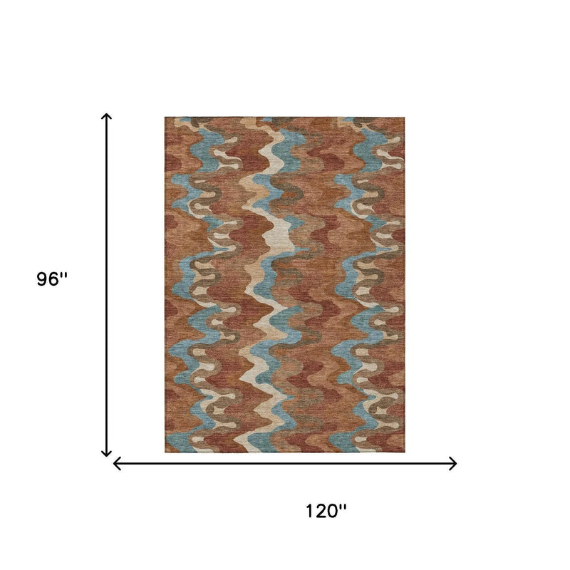 8' X 10' Orange And Teal Blue Abstract Washable Indoor Outdoor Area Rug Homeroots Outdoor