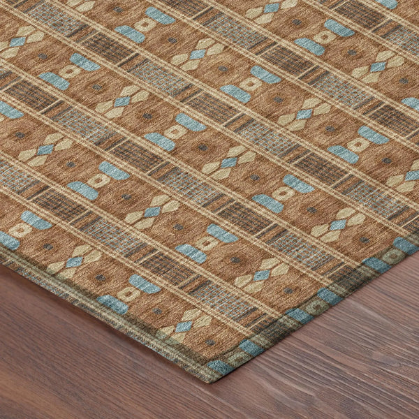 8' X 10' Orange And Teal Blue Striped Washable Indoor Outdoor Area Rug Homeroots Outdoor