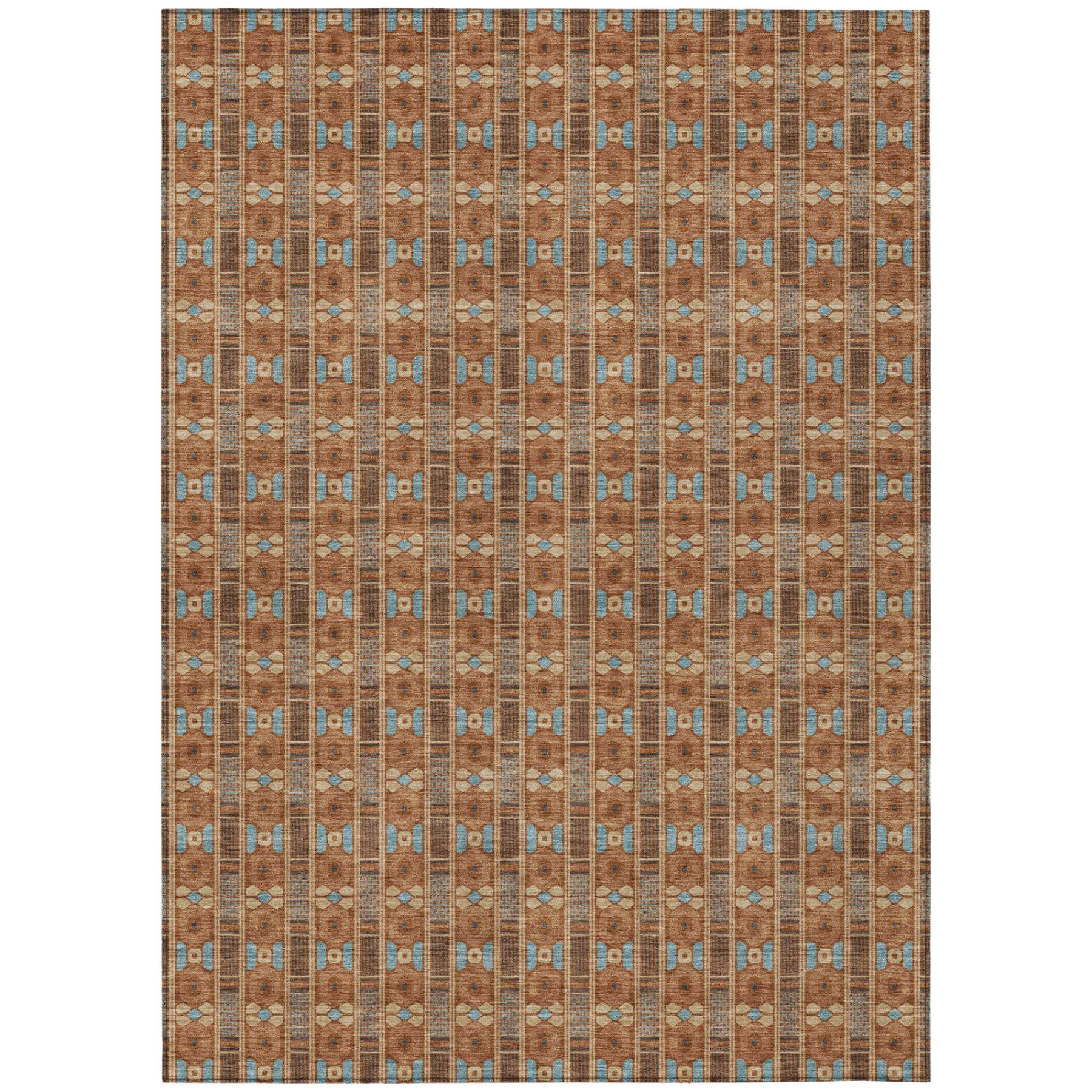 8' X 10' Orange And Teal Blue Striped Washable Indoor Outdoor Area Rug Homeroots Outdoor