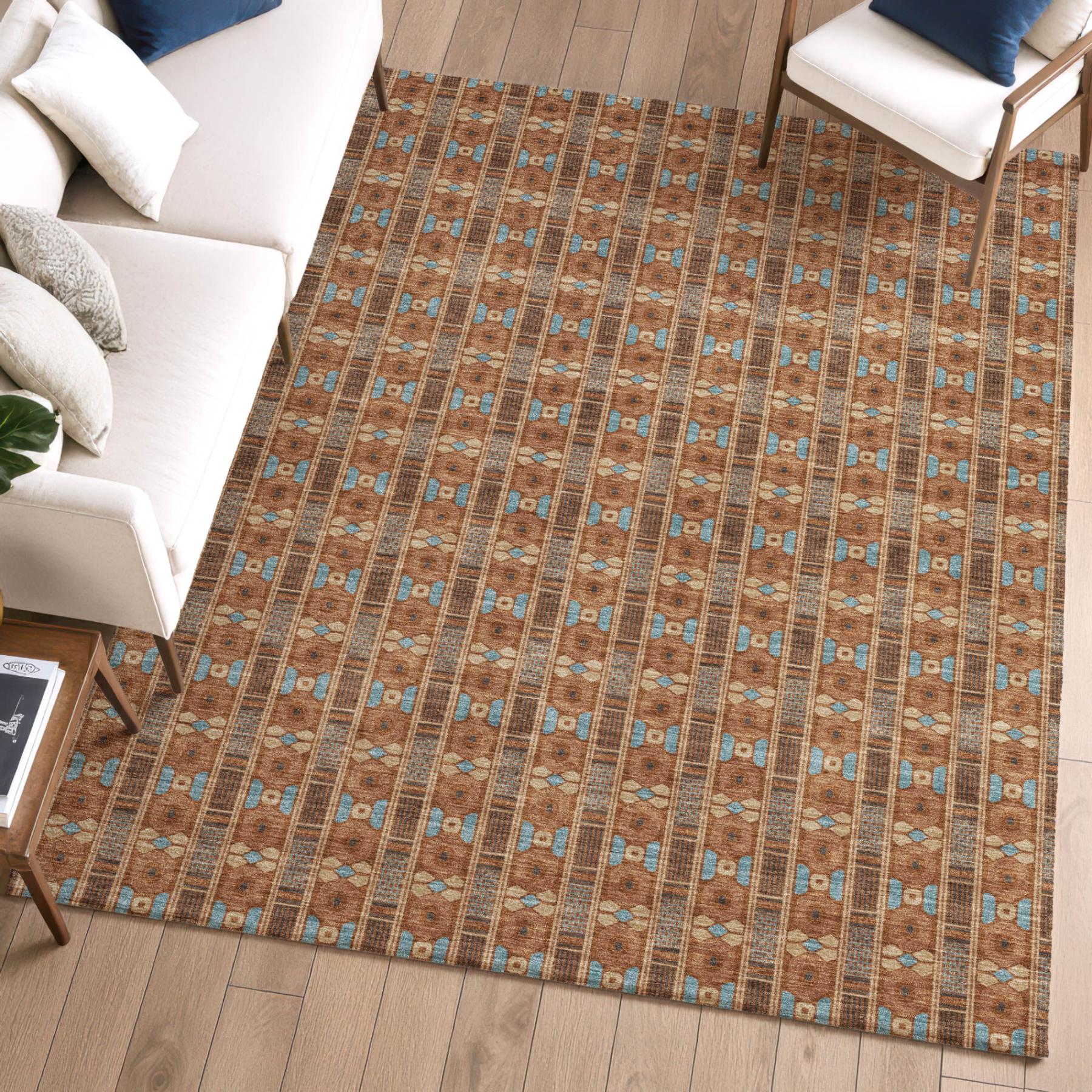 8' X 10' Orange And Teal Blue Striped Washable Indoor Outdoor Area Rug Homeroots Outdoor