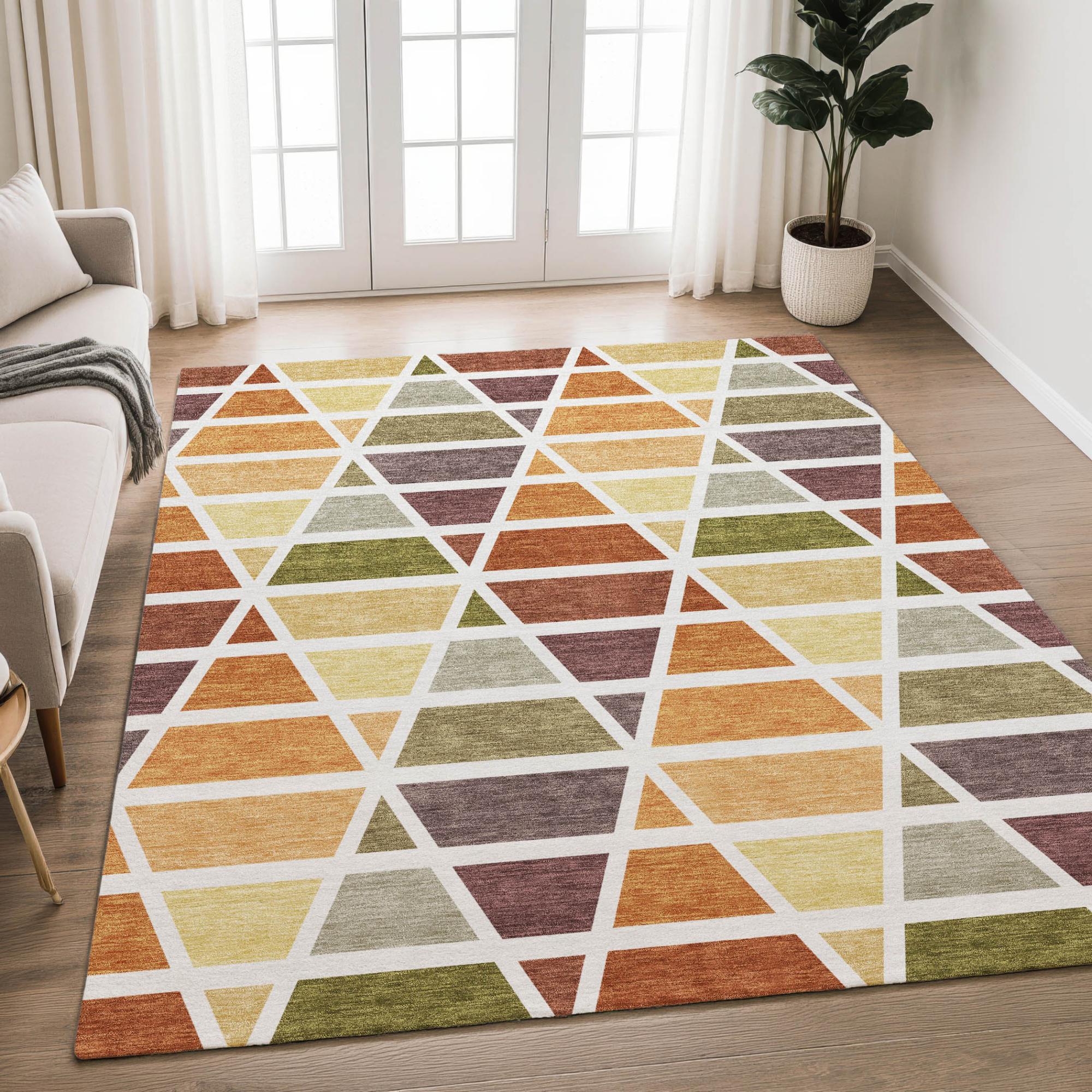 8' X 10' Orange And White Geometric Washable Indoor Outdoor Area Rug Homeroots Outdoor