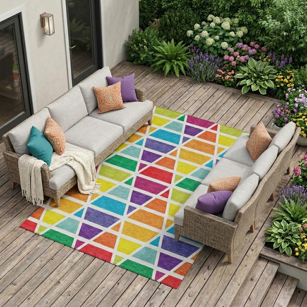 8' X 10' Orange And White Geometric Washable Indoor Outdoor Area Rug Homeroots Outdoor