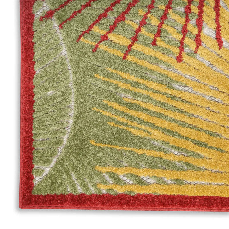 8' X 10' Orange Yellow Red Blue And Green Palm Leaf Indoor Outdoor Area Rug - GreatEagleInc