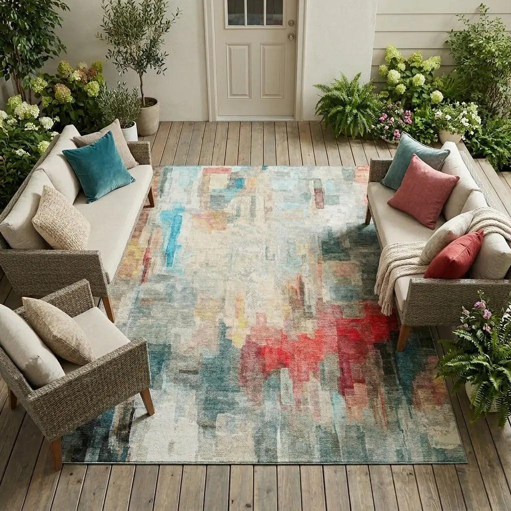 8' X 10' Pearl And Gray Abstract Washable Indoor Outdoor Area Rug Homeroots Outdoor