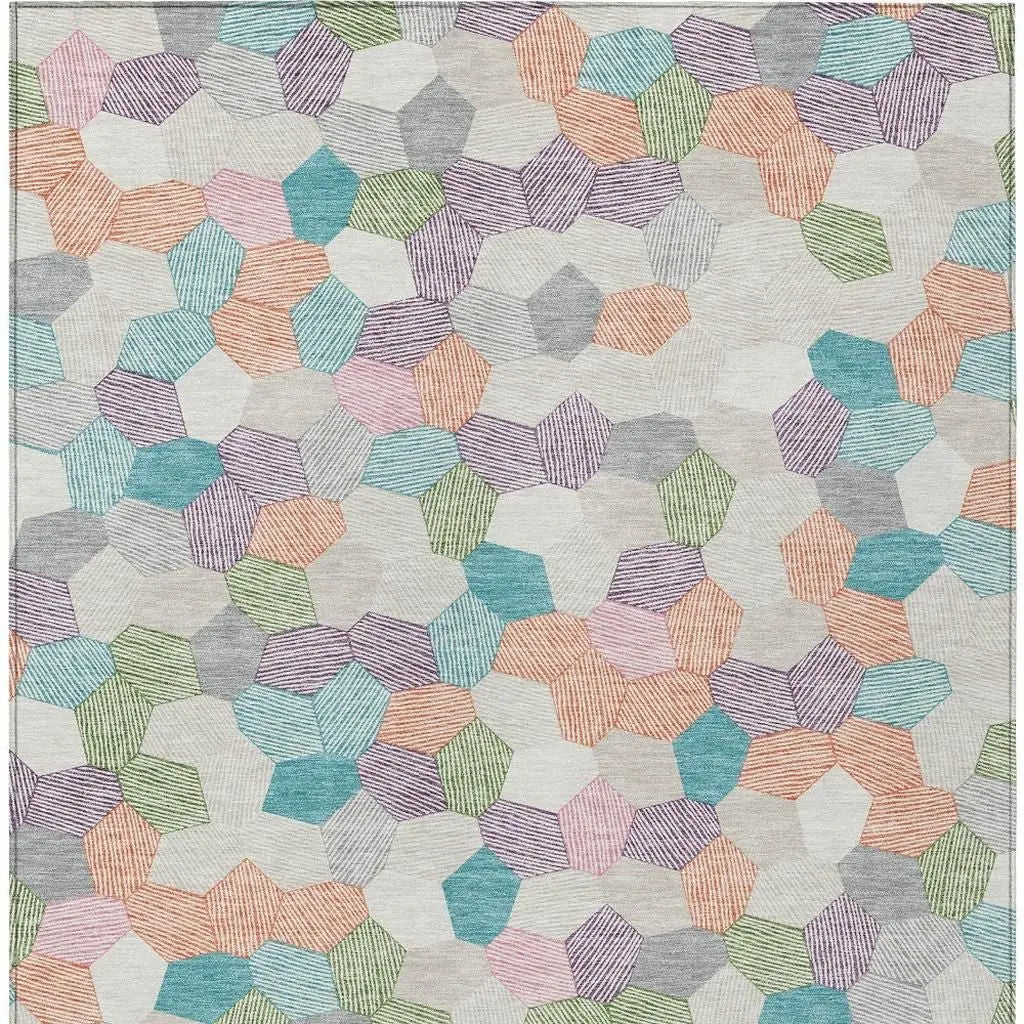 8' X 10' Pearl And Ivory Geometric Washable Indoor Outdoor Area Rug Homeroots Outdoor