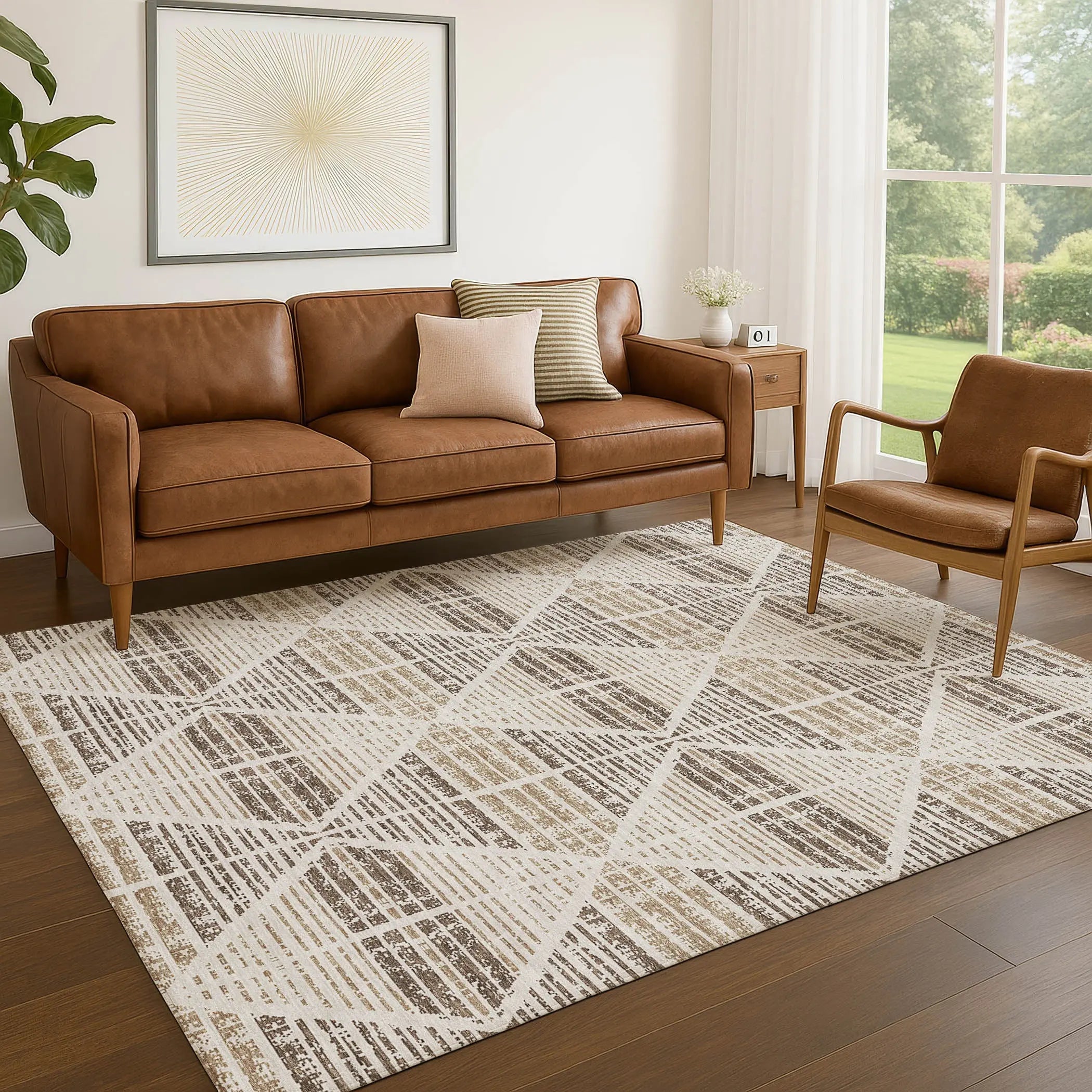 8' X 10' Pearl And Navy Blue Geometric Washable Indoor Outdoor Area Rug Homeroots Outdoor