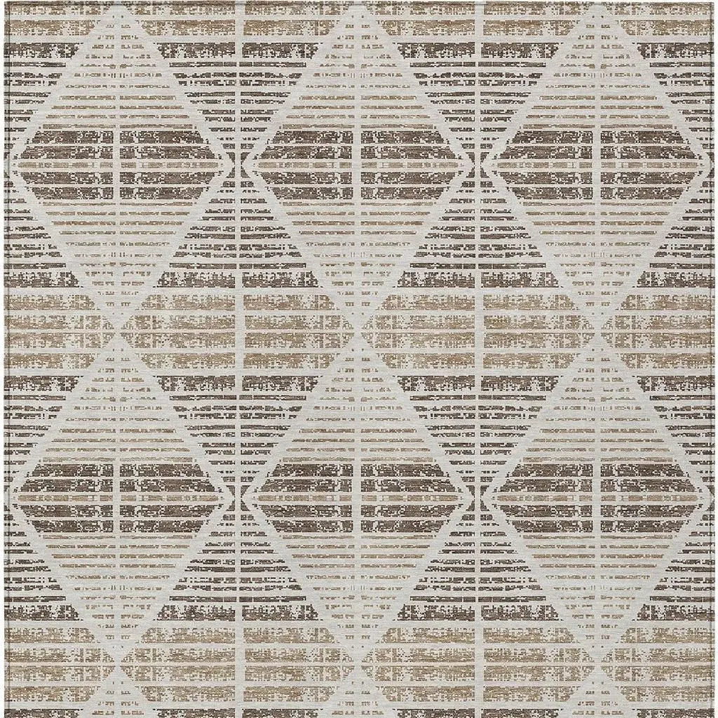 8' X 10' Pearl And Navy Blue Geometric Washable Indoor Outdoor Area Rug Homeroots Outdoor