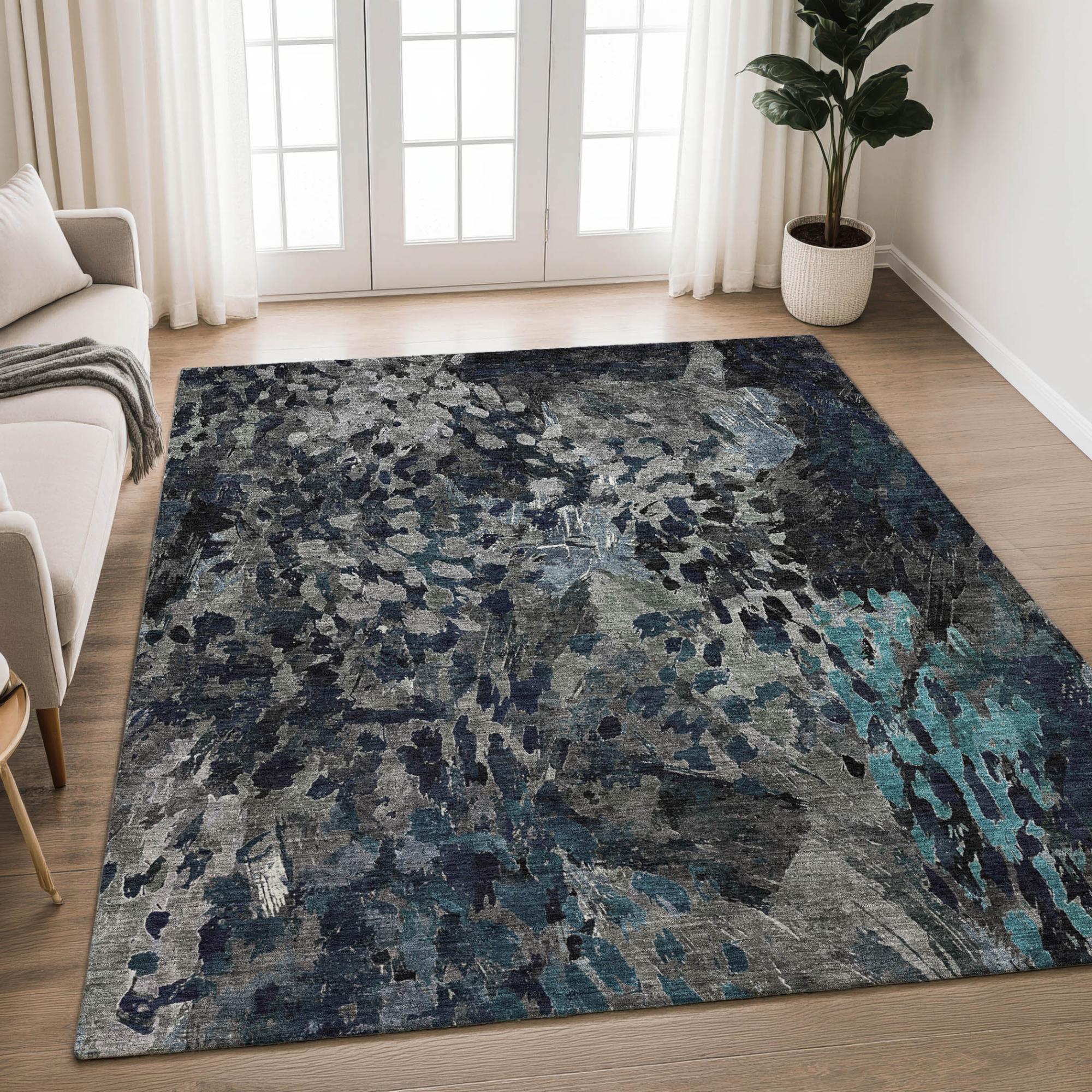 8' X 10' Pewter And Gray Abstract Washable Indoor Outdoor Area Rug Homeroots Outdoor