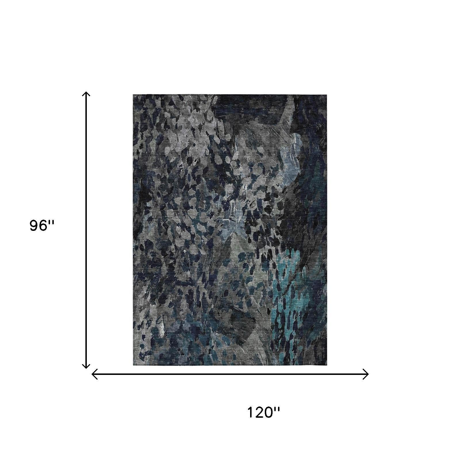 8' X 10' Pewter And Gray Abstract Washable Indoor Outdoor Area Rug Homeroots Outdoor