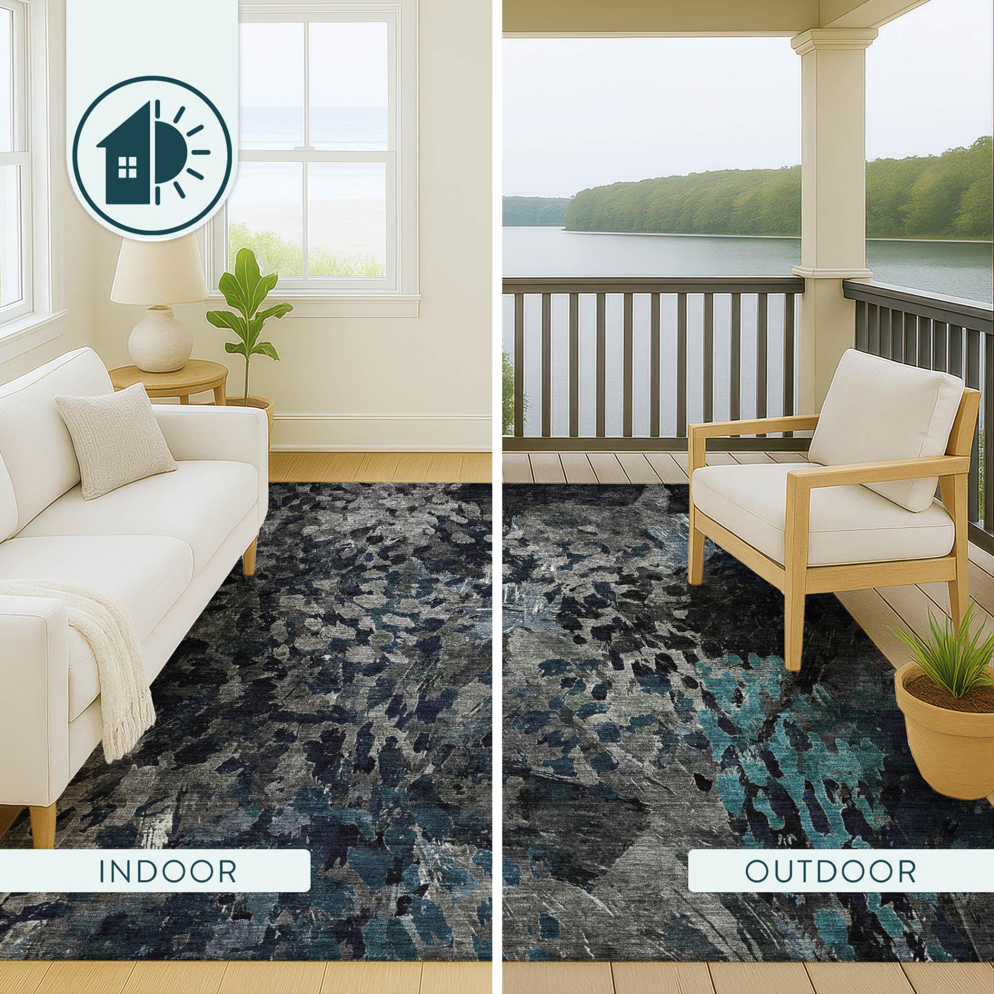 8' X 10' Pewter And Gray Abstract Washable Indoor Outdoor Area Rug Homeroots Outdoor