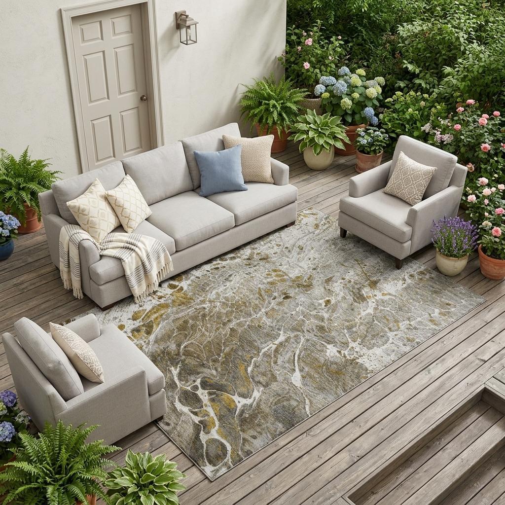 8' X 10' Pewter And Gray Abstract Washable Indoor Outdoor Area Rug Homeroots Outdoor
