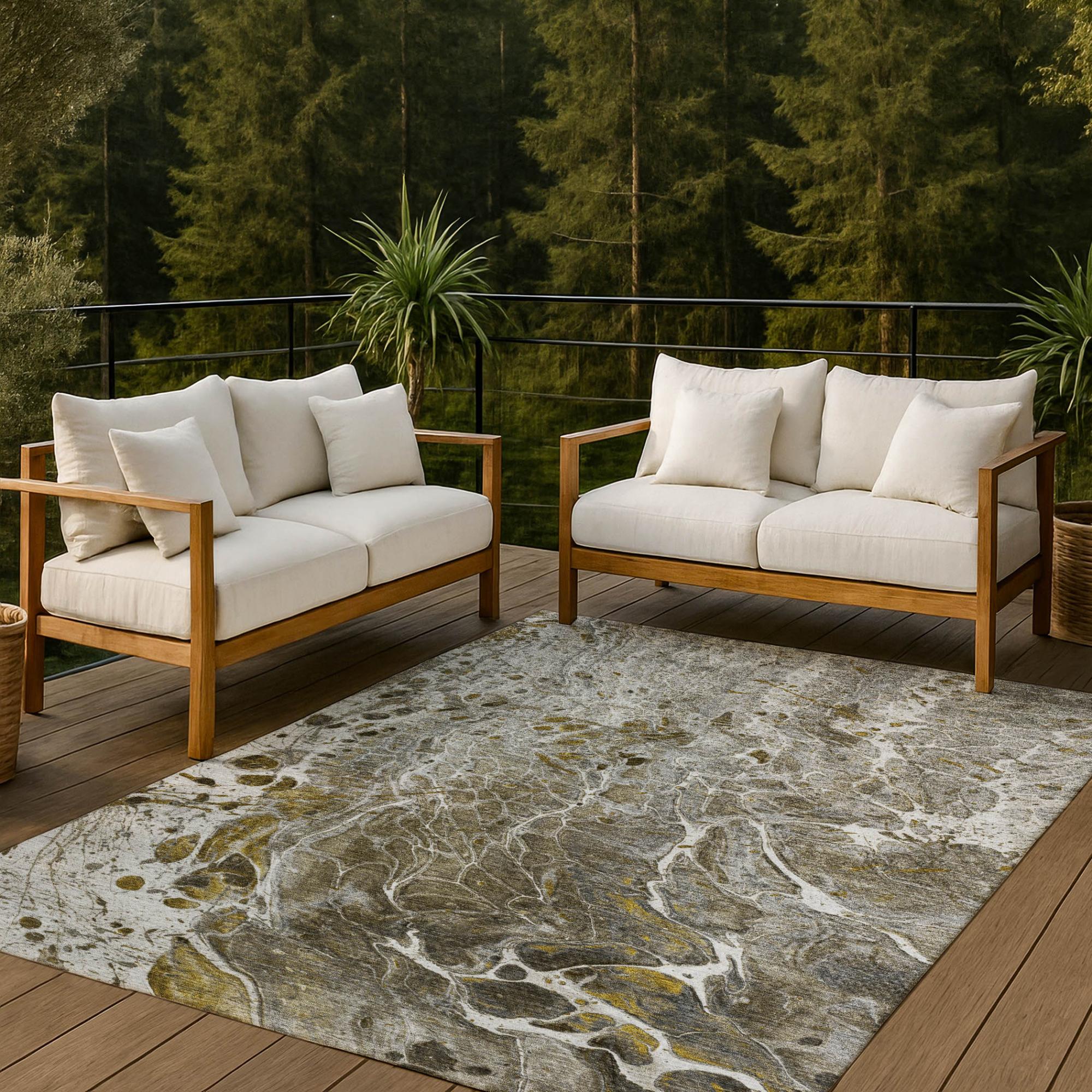 8' X 10' Pewter And Gray Abstract Washable Indoor Outdoor Area Rug Homeroots Outdoor