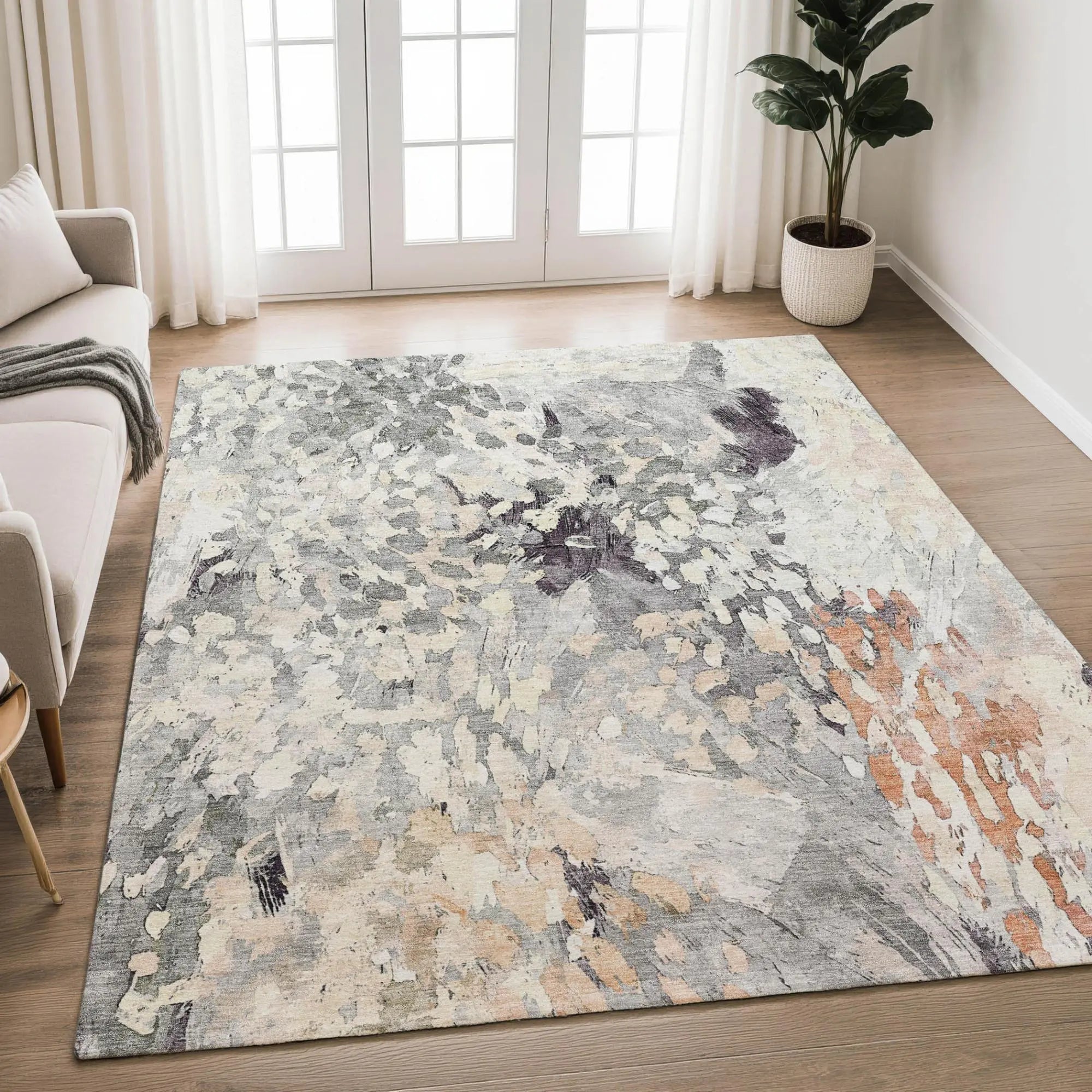 8' X 10' Pewter And Gray Abstract Washable Indoor Outdoor Area Rug Homeroots Outdoor