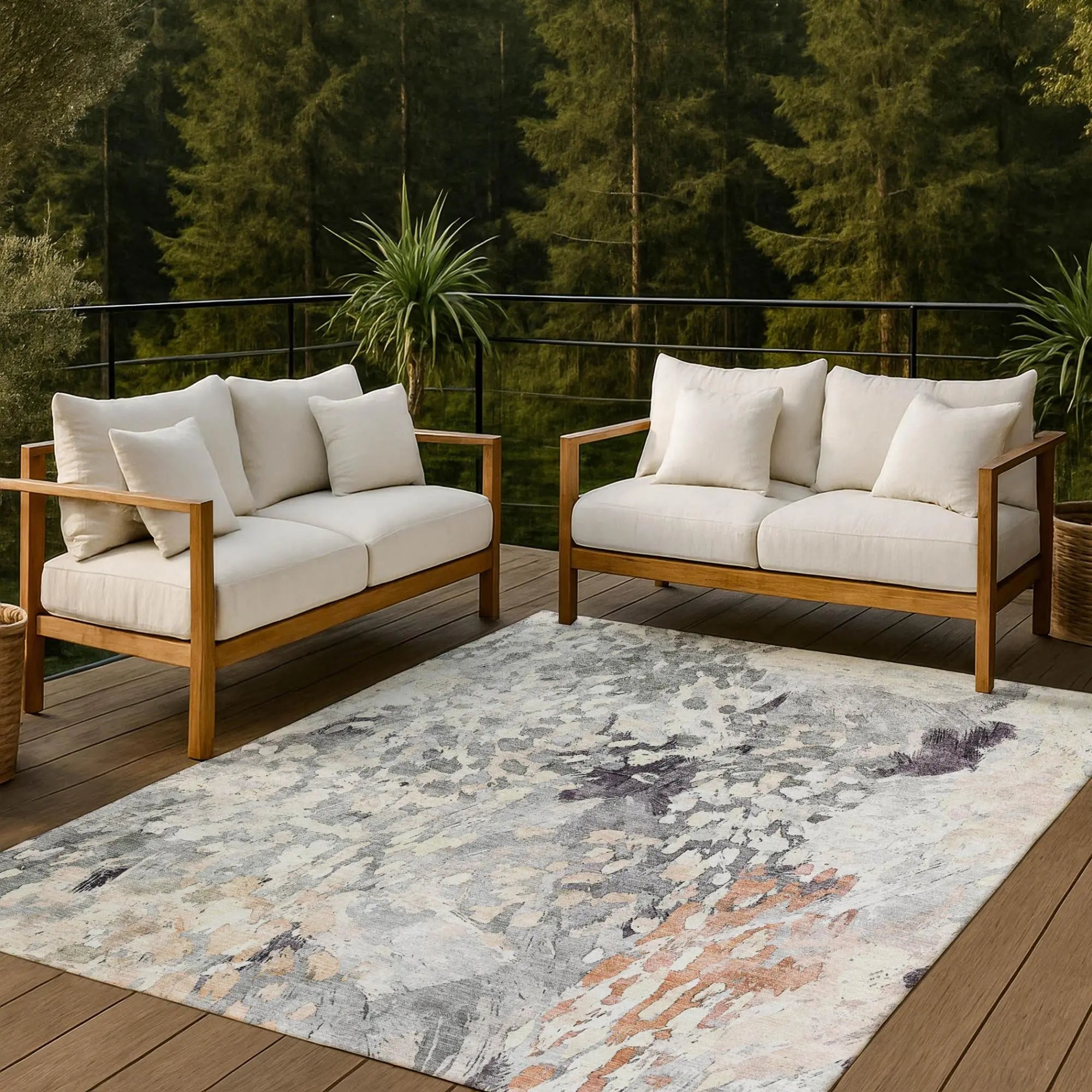 8' X 10' Pewter And Gray Abstract Washable Indoor Outdoor Area Rug Homeroots Outdoor