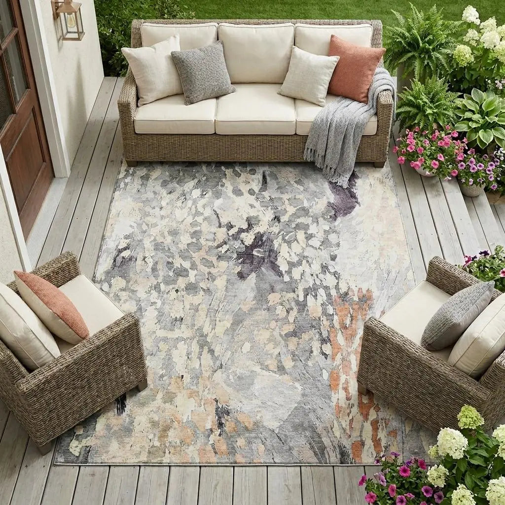 8' X 10' Pewter And Gray Abstract Washable Indoor Outdoor Area Rug Homeroots Outdoor
