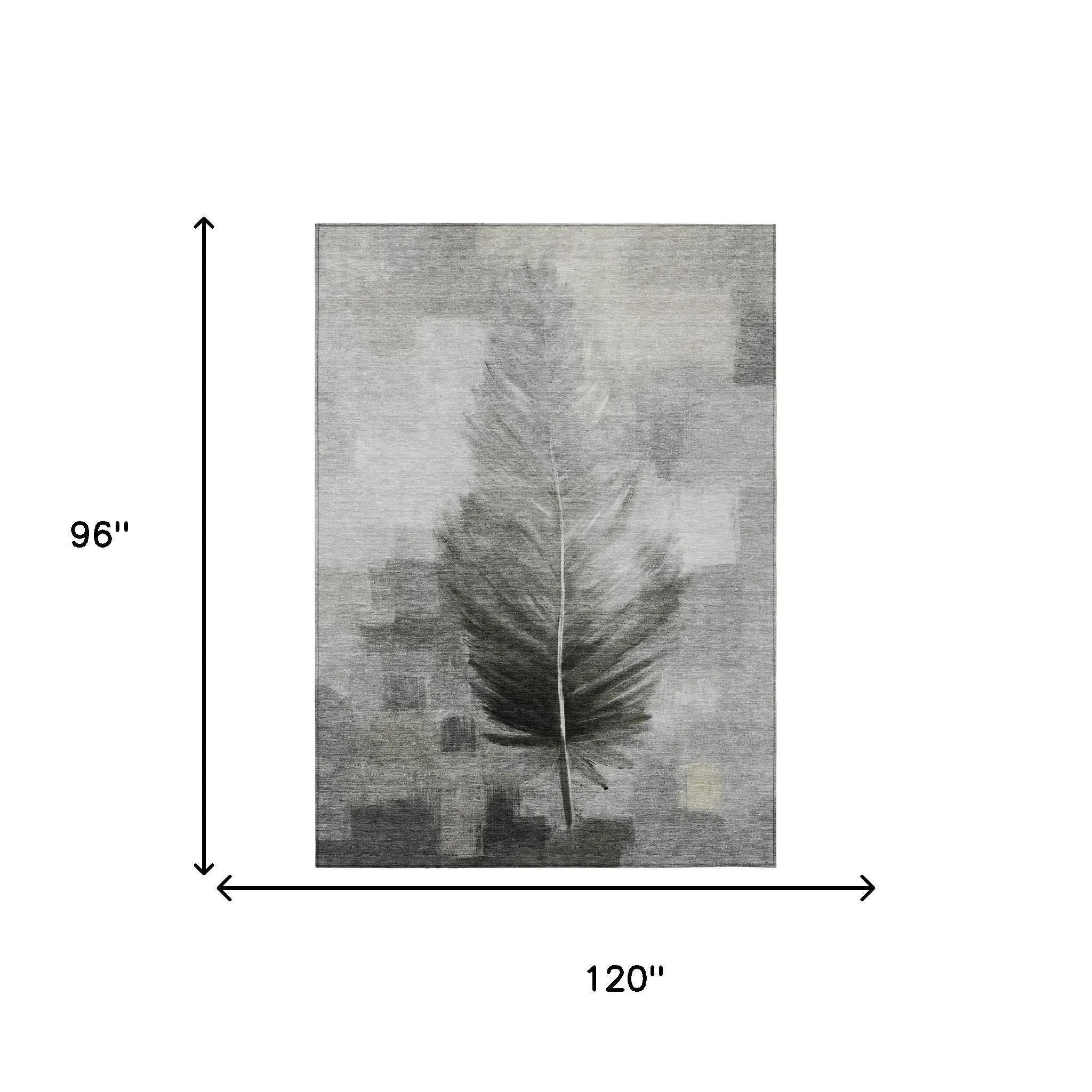 8' X 10' Pewter And Gray Botanical Leaves Washable Indoor Outdoor Area Rug Homeroots Outdoor