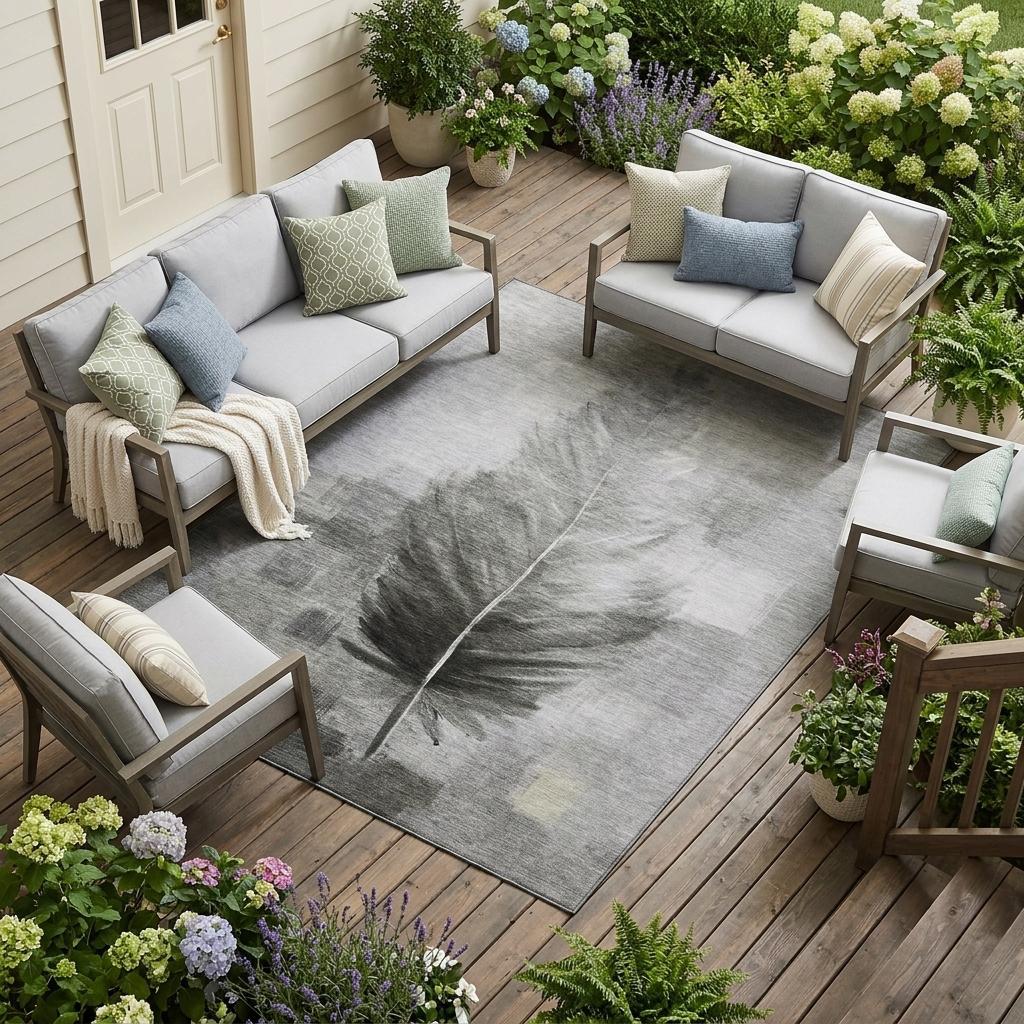 8' X 10' Pewter And Gray Botanical Leaves Washable Indoor Outdoor Area Rug Homeroots Outdoor