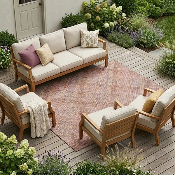 8' X 10' Pink And Beige Plaid Washable Indoor Outdoor Area Rug Homeroots Outdoor