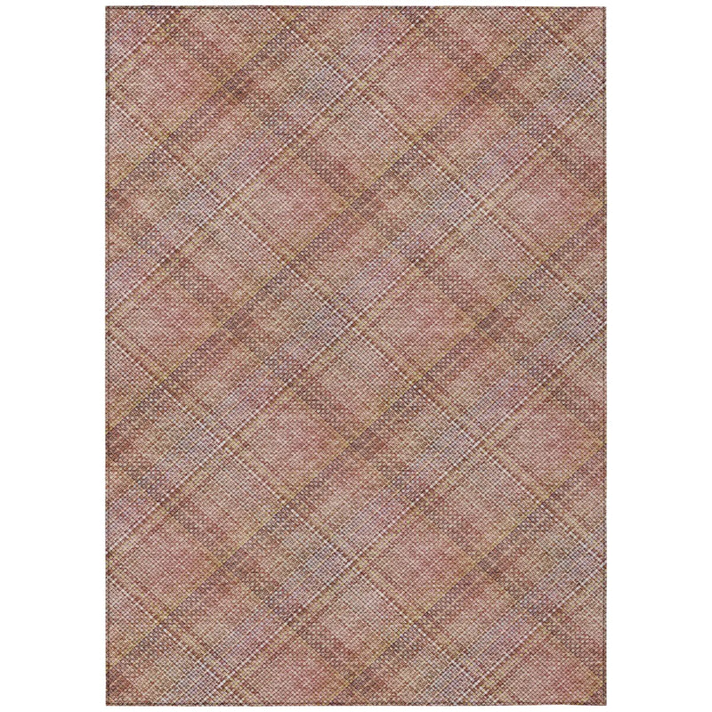 8' X 10' Pink And Beige Plaid Washable Indoor Outdoor Area Rug Homeroots Outdoor