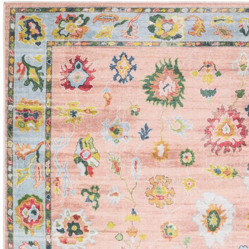 8' X 10' Pink And Blue Oriental Washable Area Rug Homeroots Home Decor