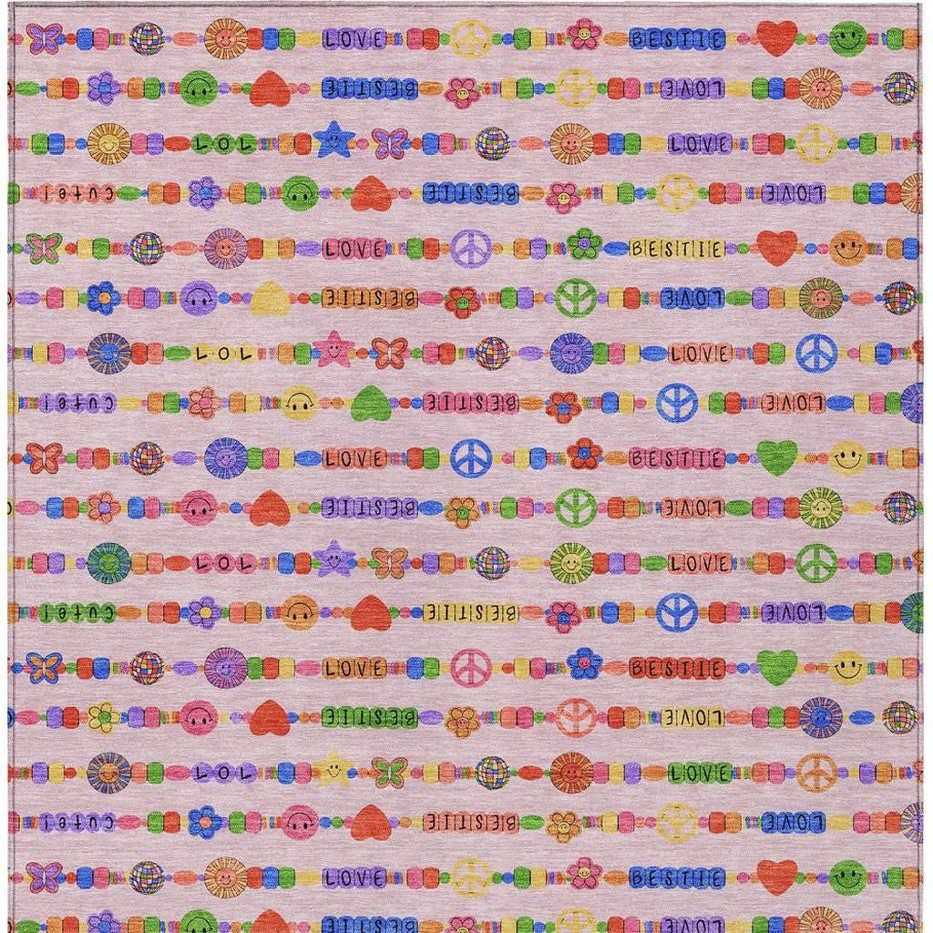 8' X 10' Pink And Fern Green Geometric Washable Indoor Outdoor Area Rug Homeroots Outdoor
