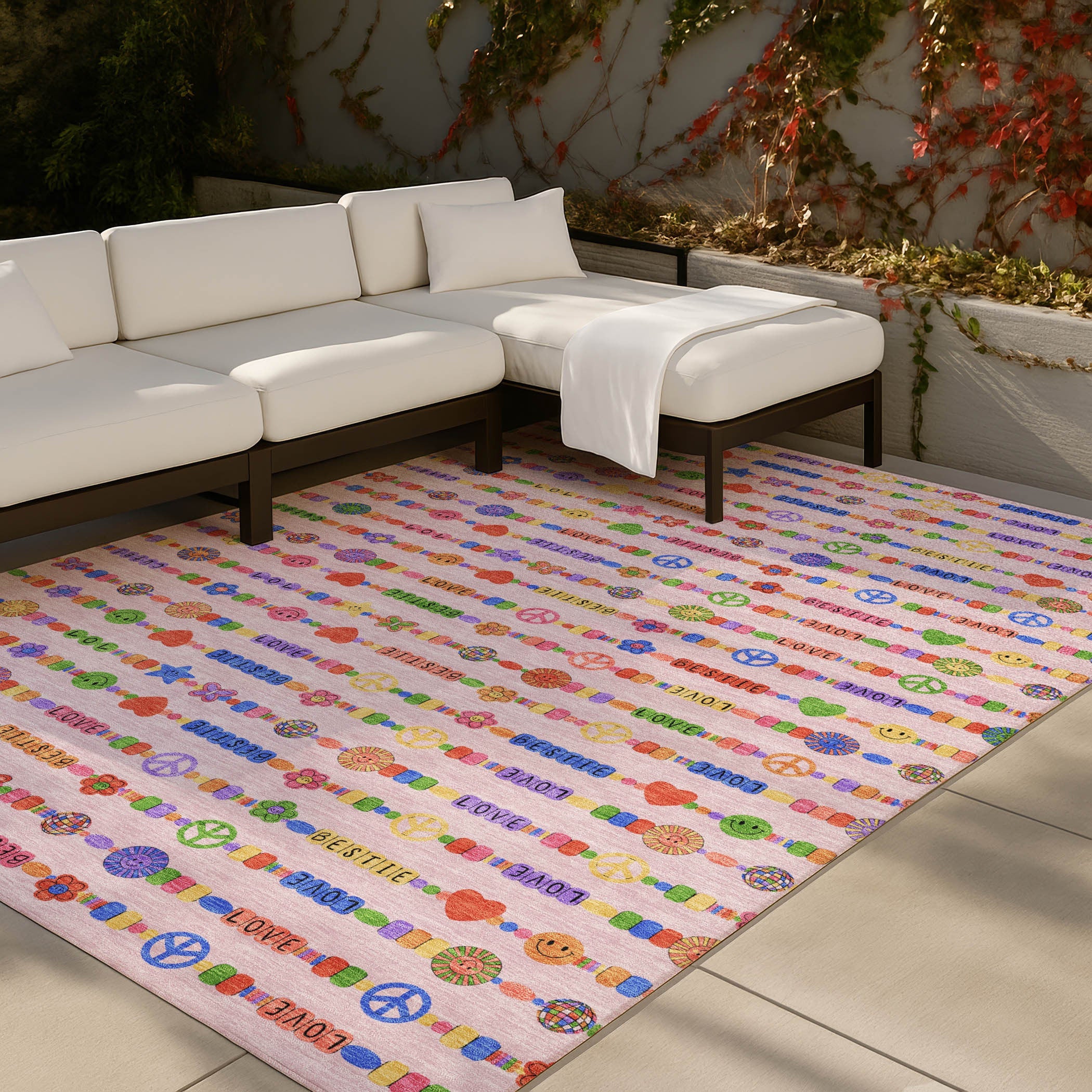 8' X 10' Pink And Fern Green Geometric Washable Indoor Outdoor Area Rug Homeroots Outdoor